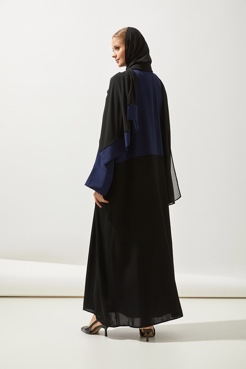 TWO COLOR ABAYA HANDMADE-BLACK NAVY BLUE