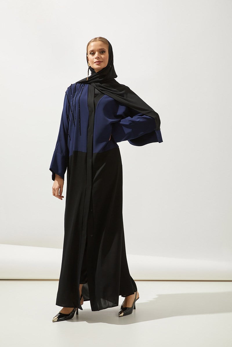 TWO COLOR ABAYA HANDMADE-BLACK NAVY BLUE