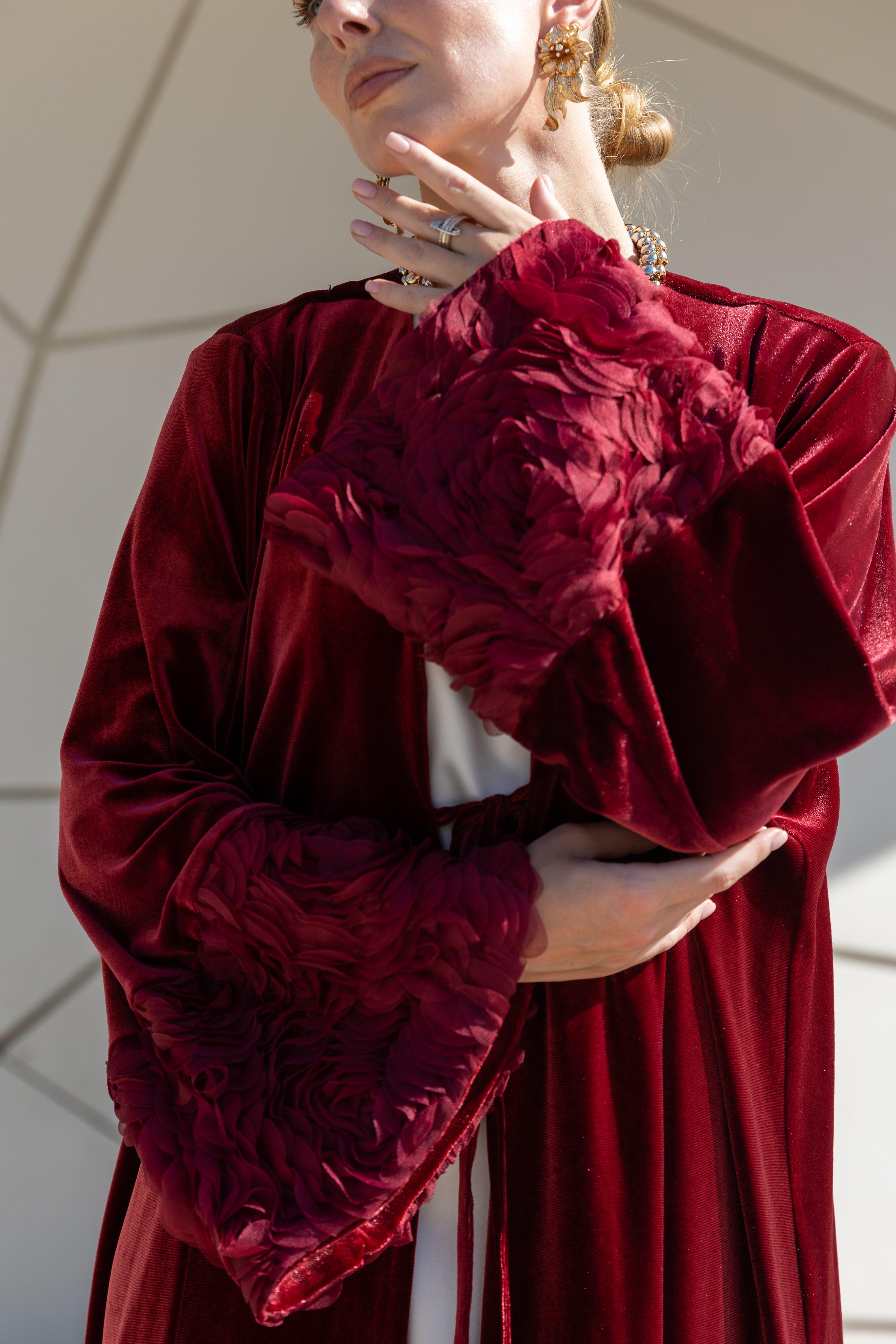 VELVET ROSE ABAYA-BURGUNDY