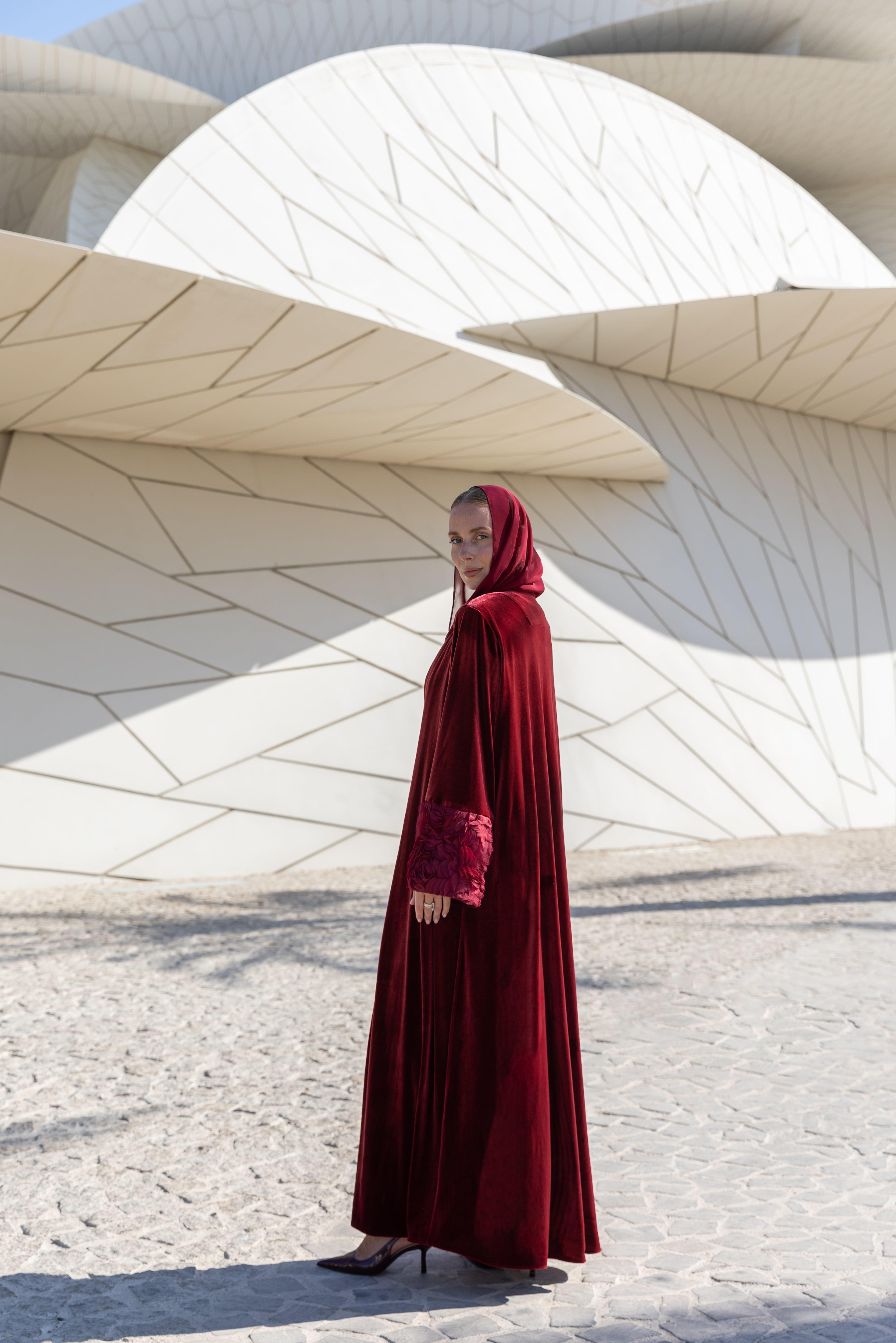 VELVET ROSE ABAYA-BURGUNDY