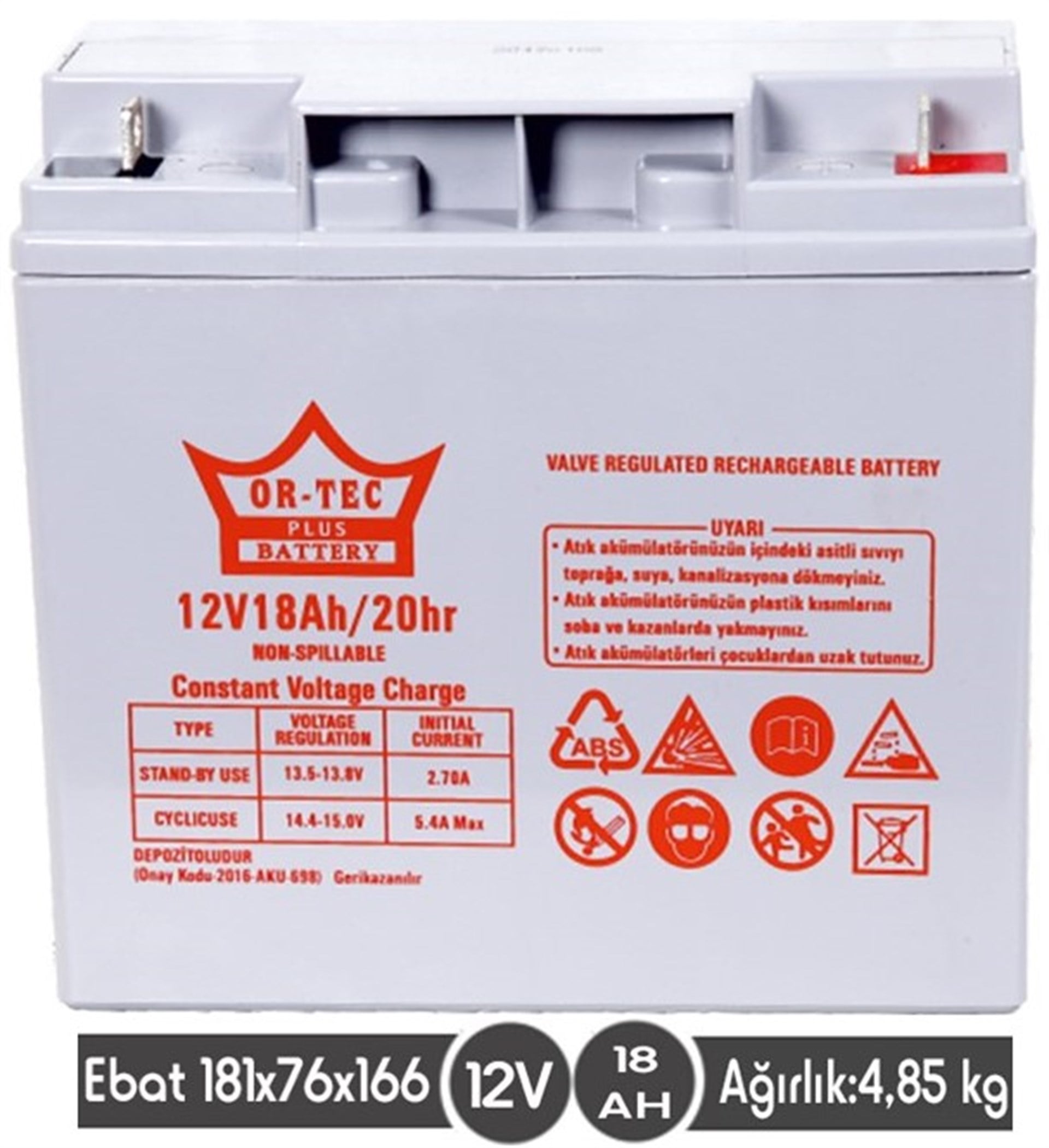 12 V 18 AHM KURU AKÜ