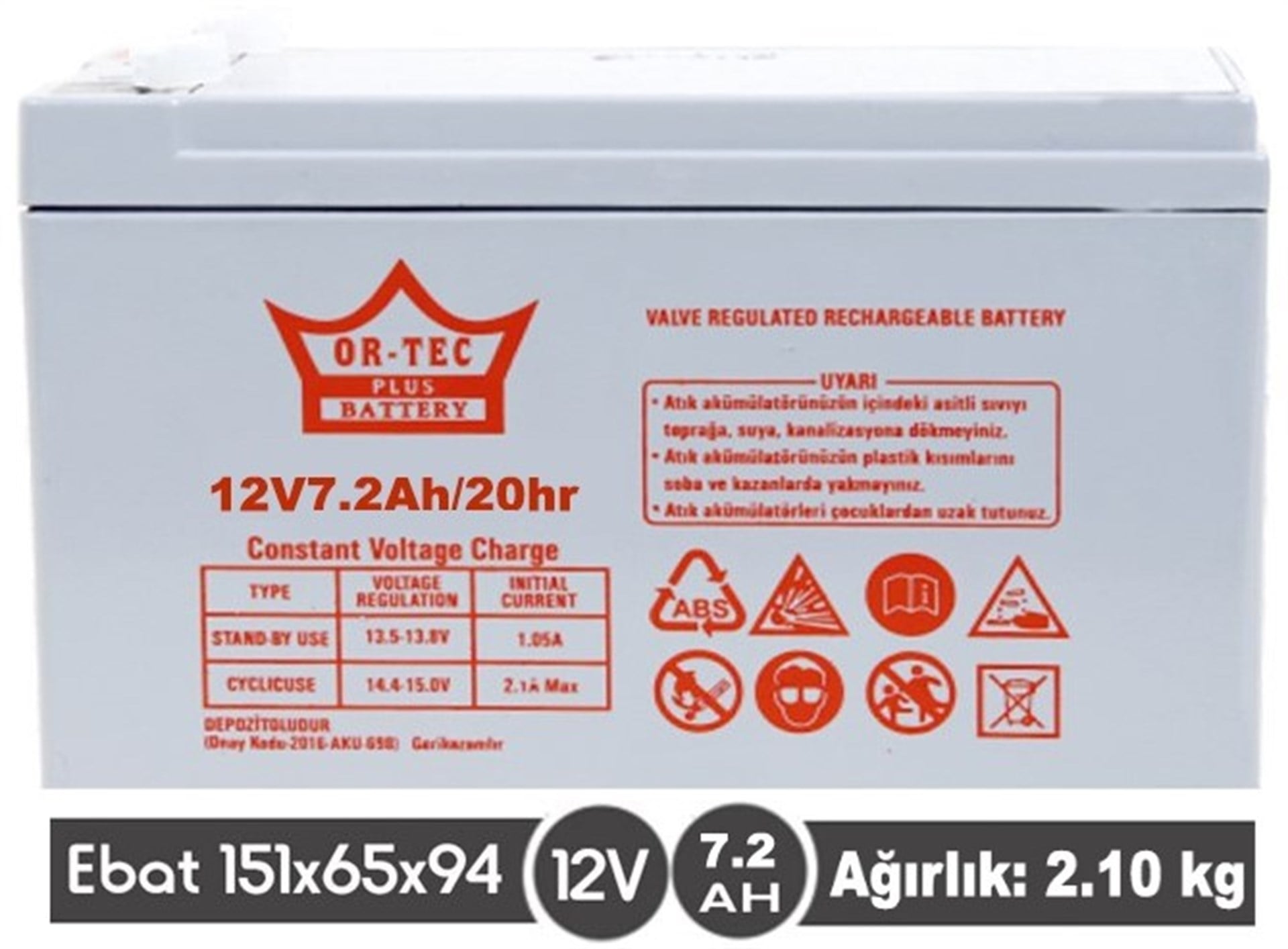 12 V 7.2 AHM KURU AKÜ