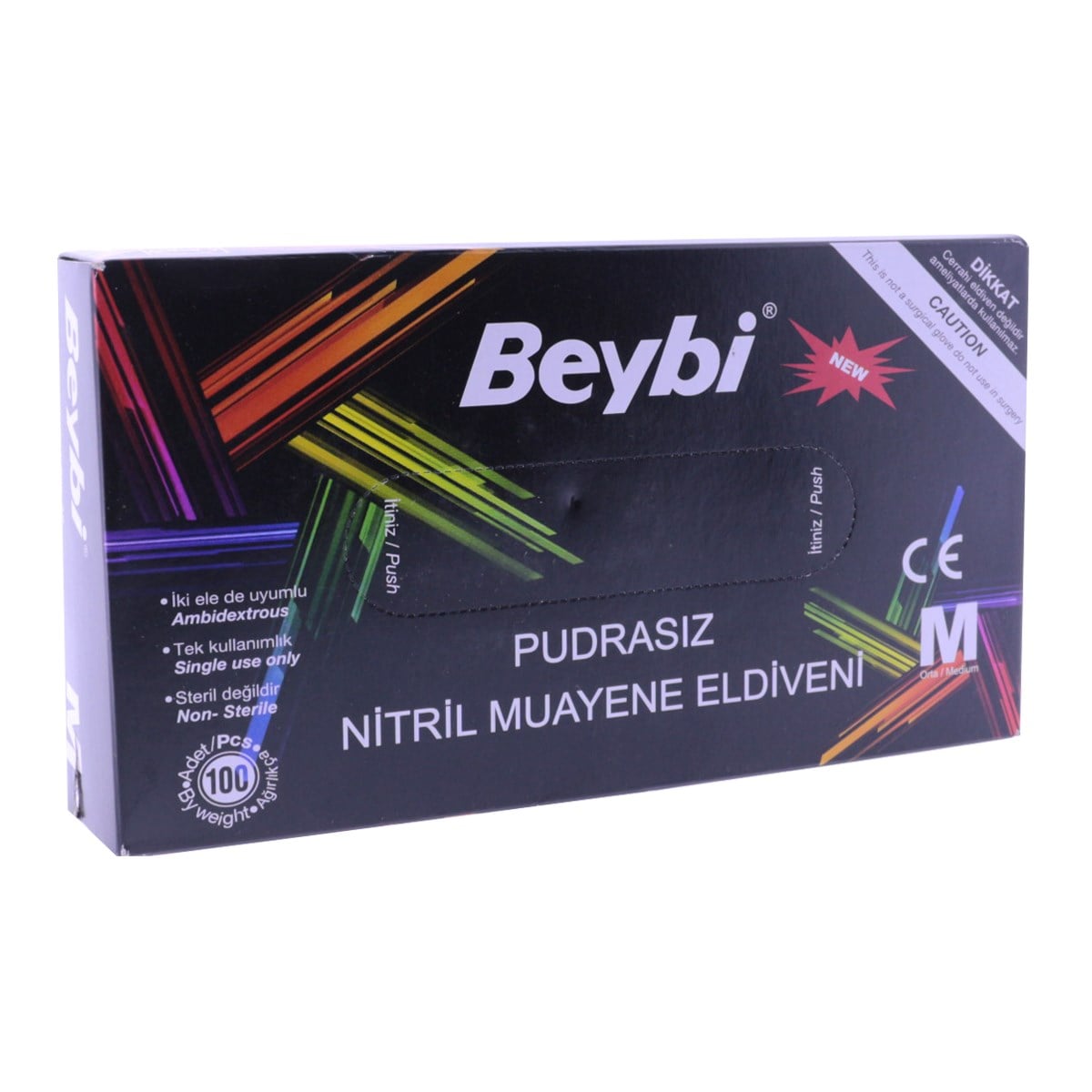 Beybi Nitril Muayene Eldiveni Pudrasız Medium 100'lü Paket Siyah