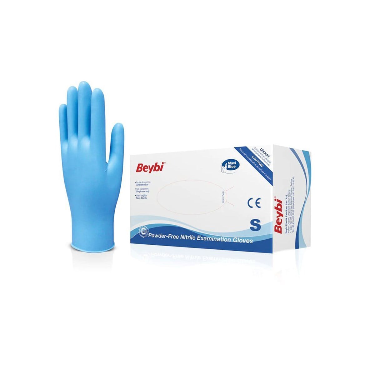 Beybi Nitril Muayene Eldiveni Pudrasız Small 100'lü Paket Mavi