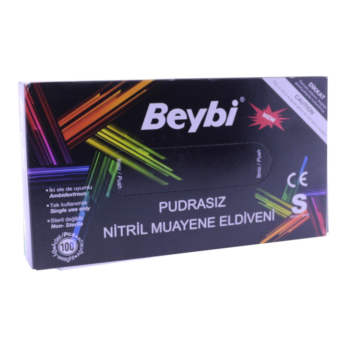 Beybi Nitril Muayene Eldiveni Pudrasız Small 100'lü Paket Siyah
