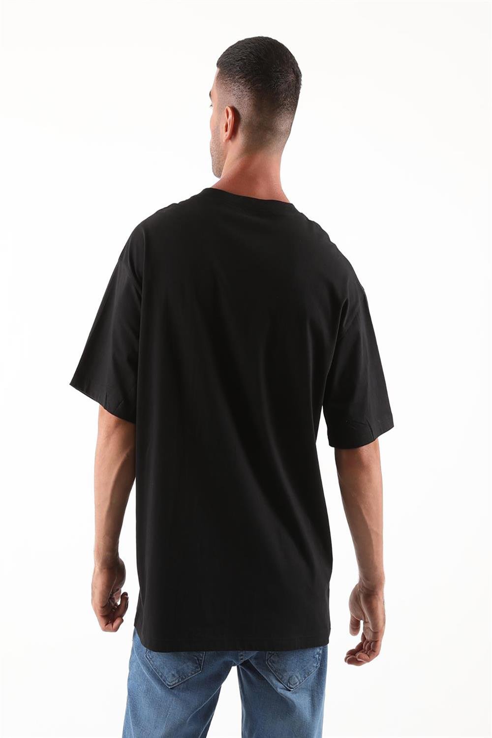 Astranot Baskılı Oversize Erkek Tshirt-SİYAH