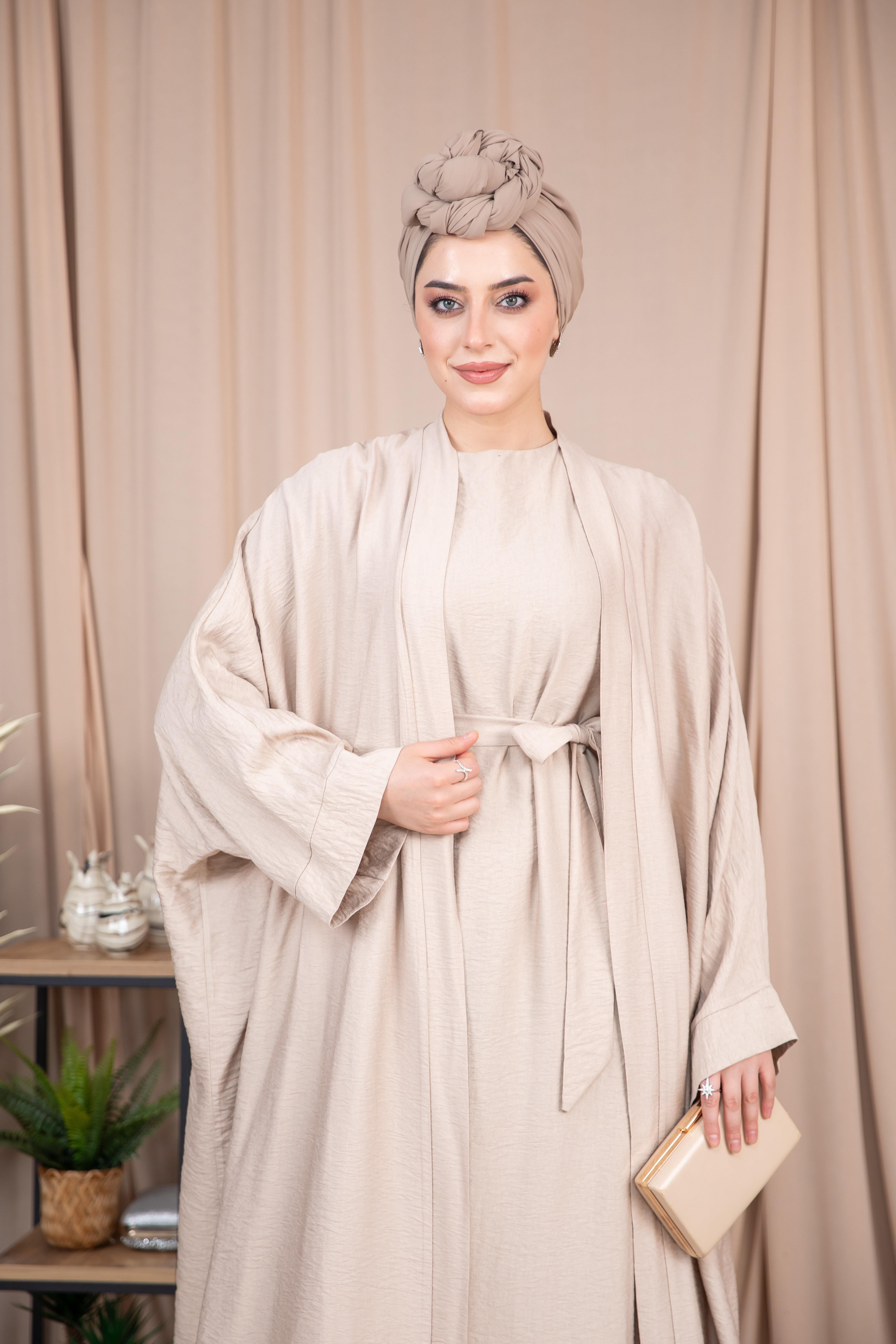 2'li Keten Takım Abaya - Bej 