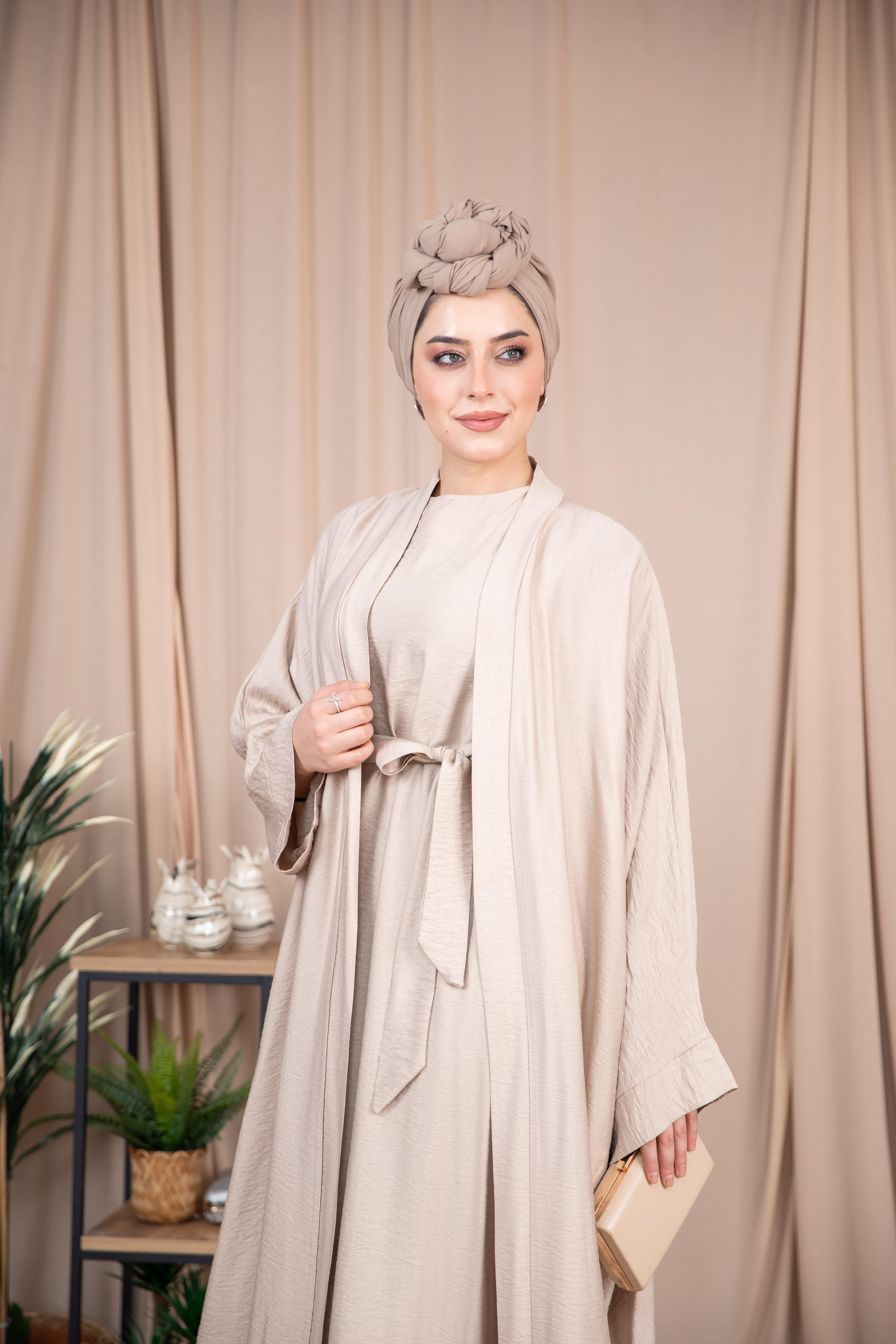 2'li Keten Takım Abaya - Bej 