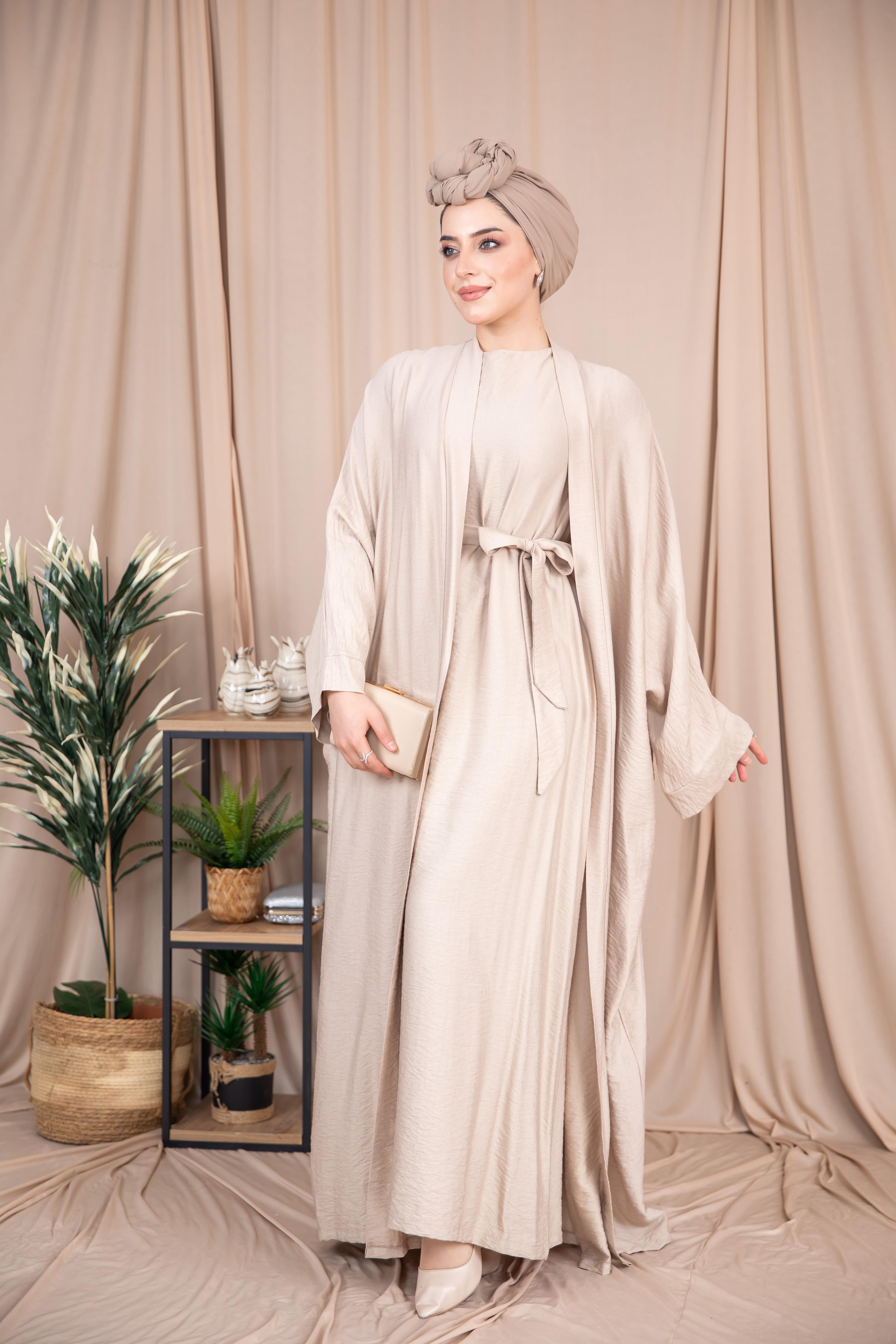 2'li Keten Takım Abaya - Bej 