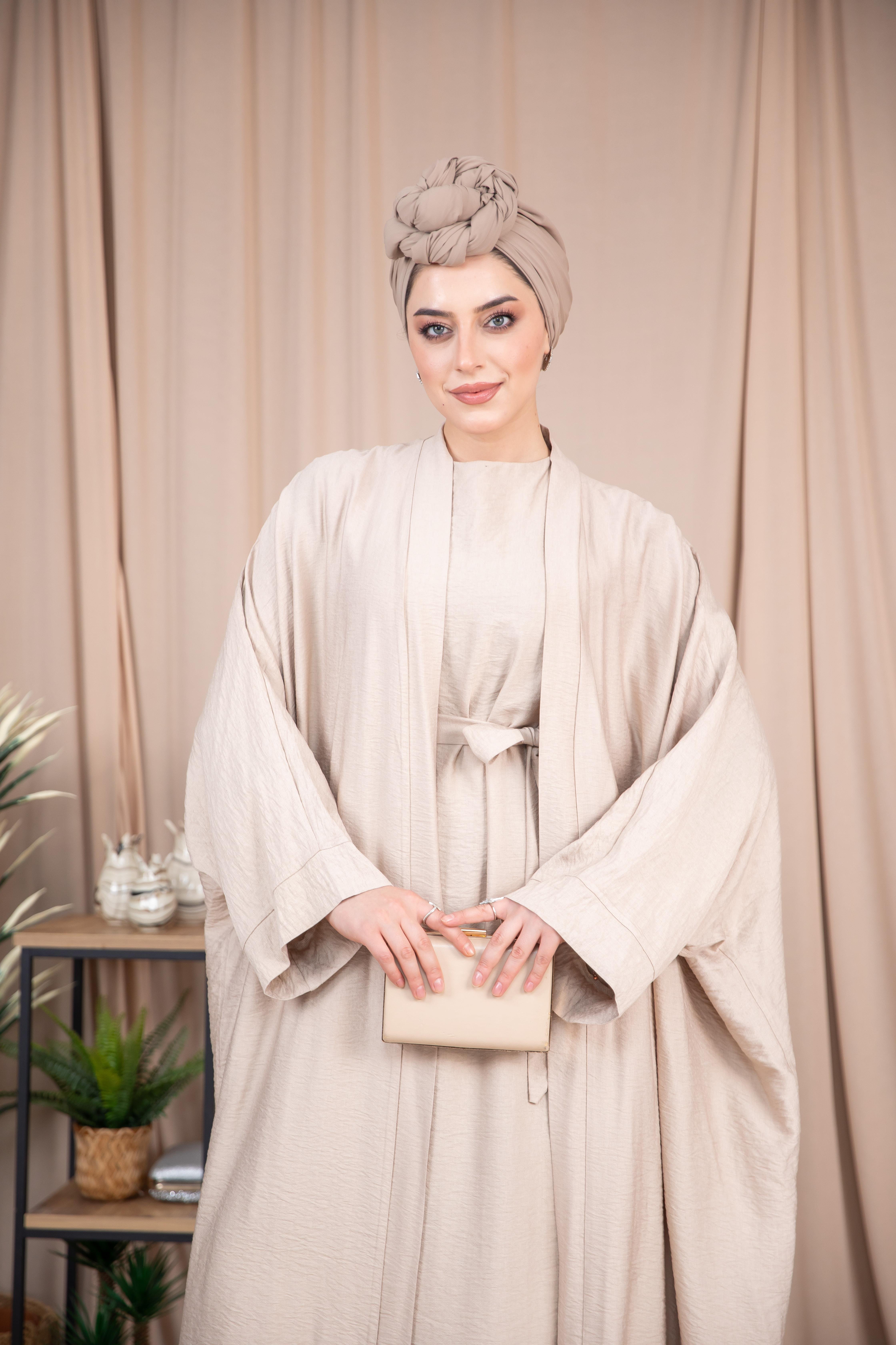 2'li Keten Takım Abaya - Bej 