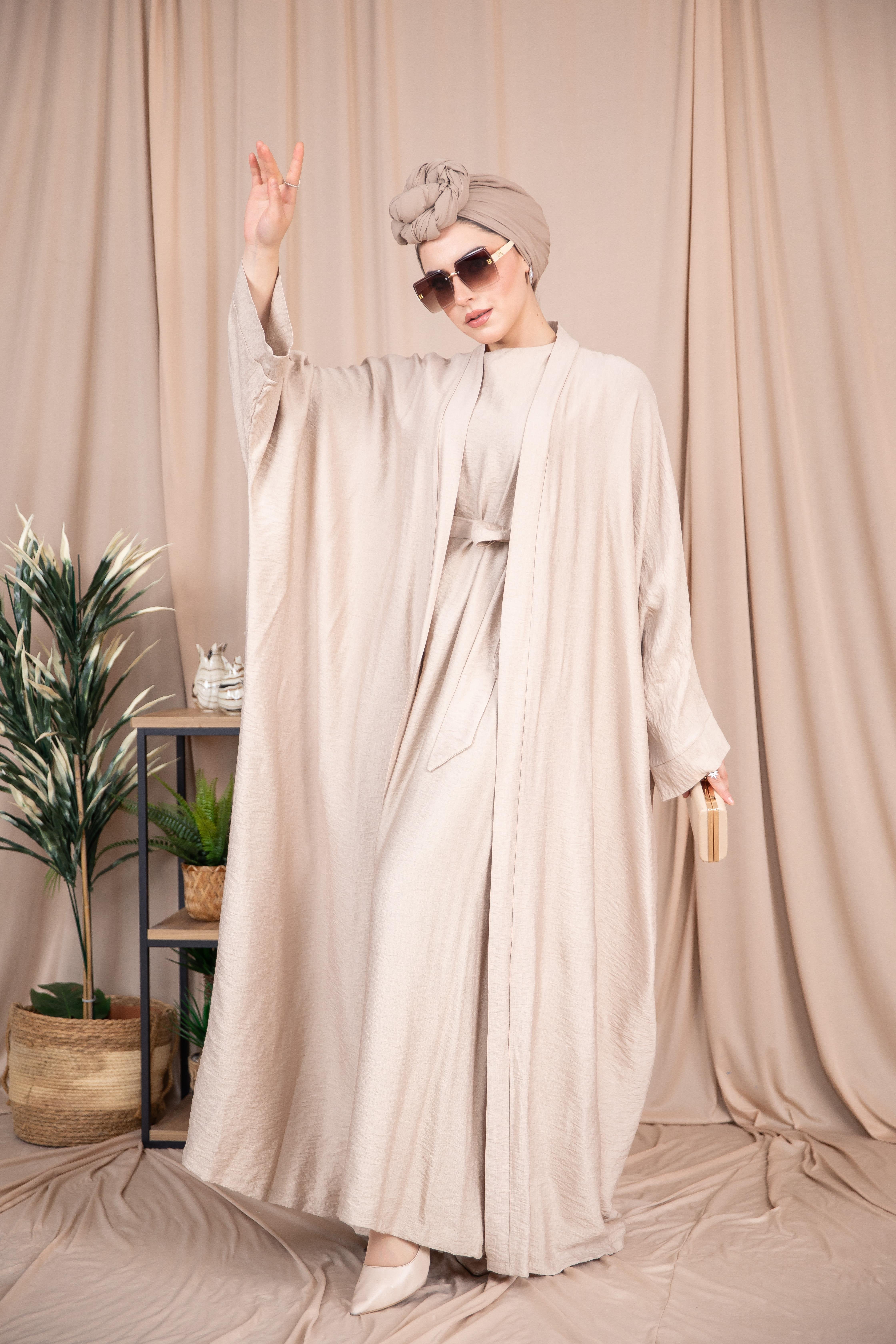 2'li Keten Takım Abaya - Bej 