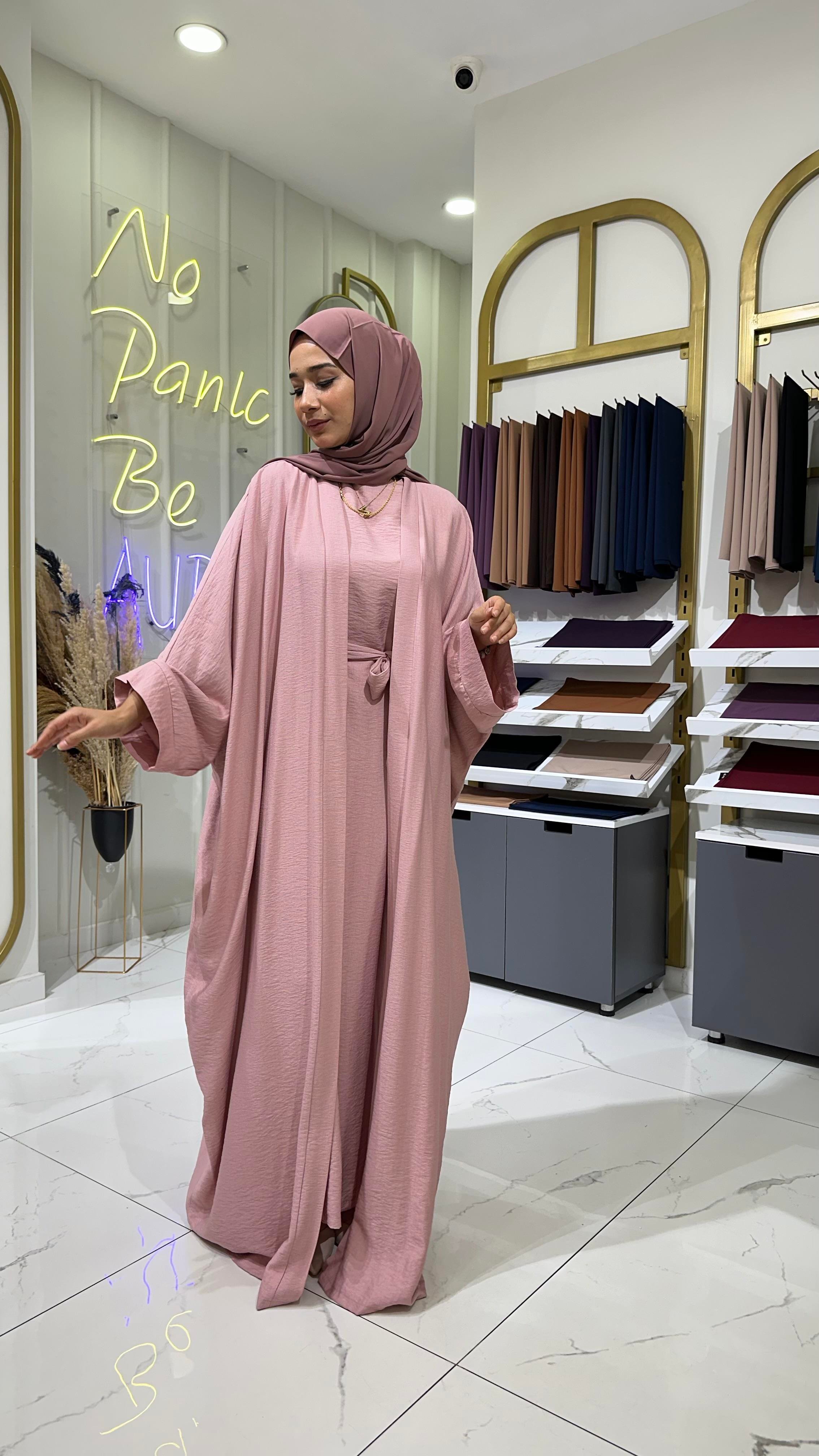 2'li Keten Takım Abaya - Pudra