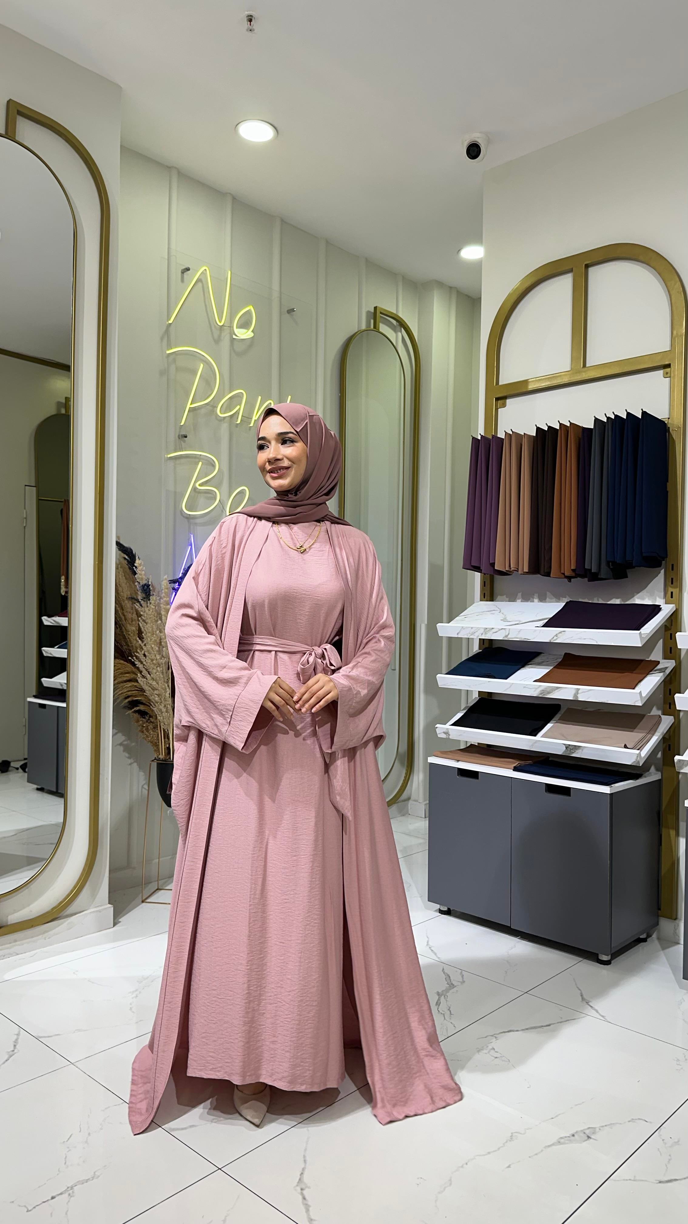 2'li Keten Takım Abaya - Pudra