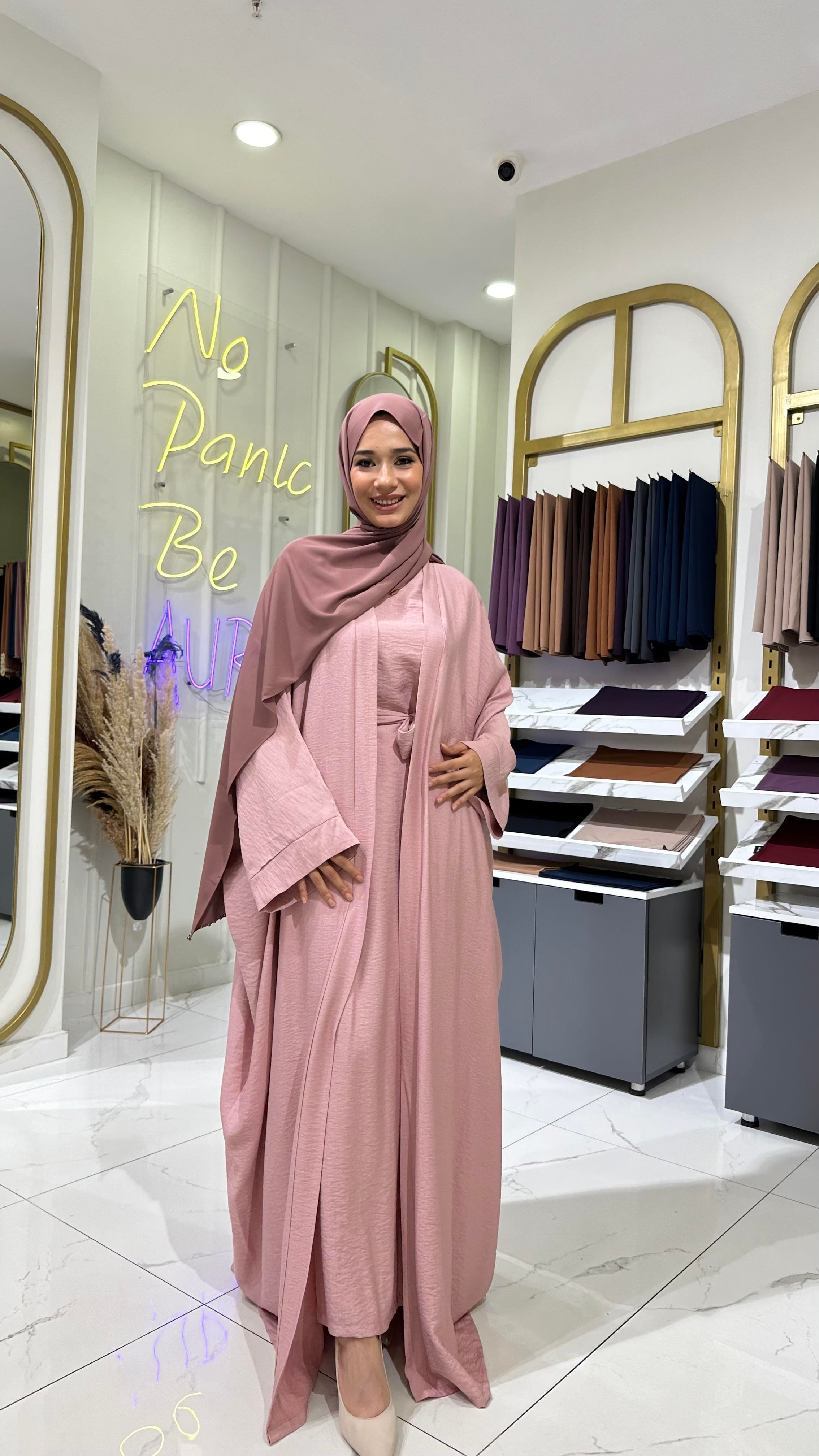 2'li Keten Takım Abaya - Pudra