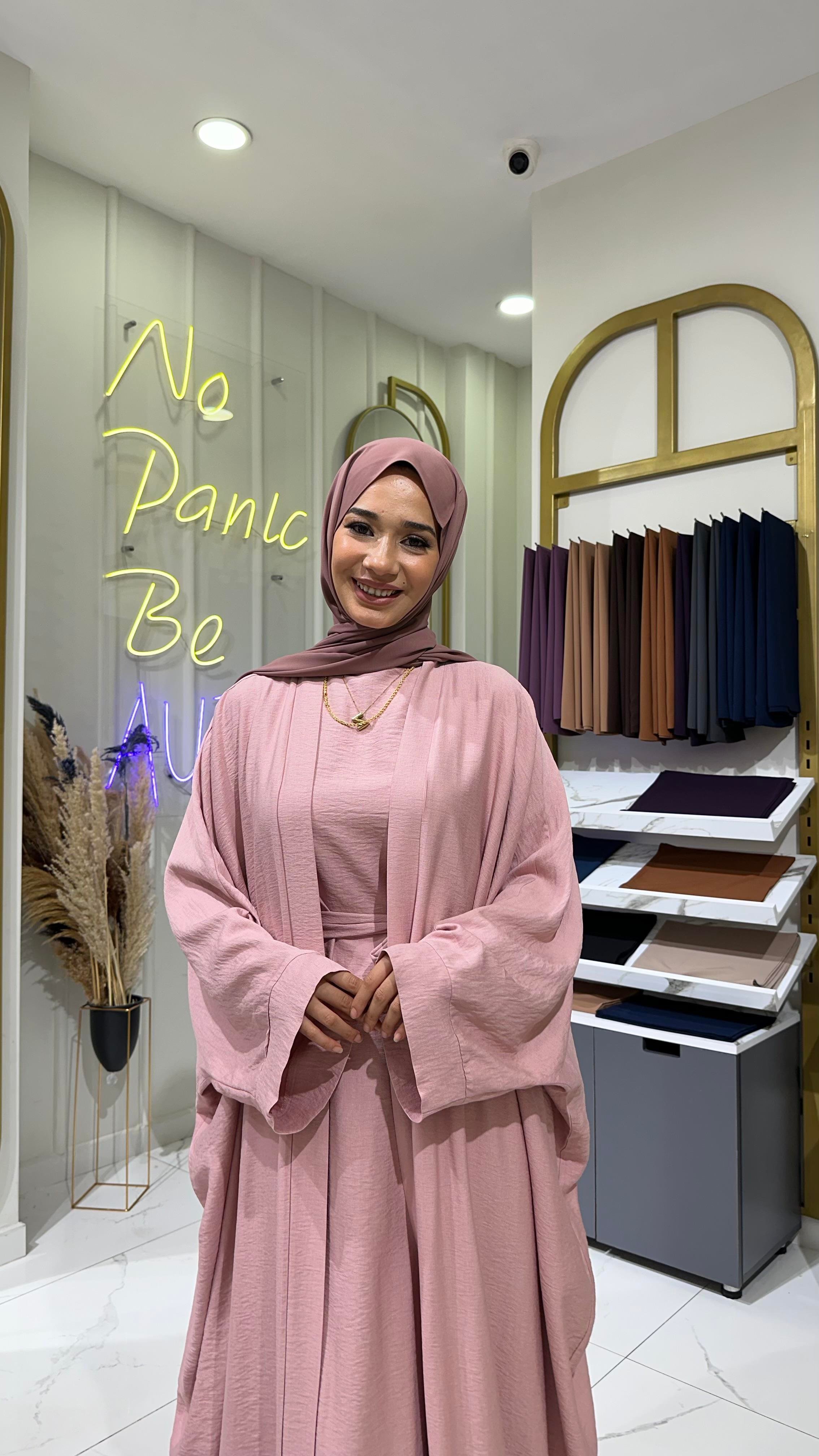 2'li Keten Takım Abaya - Pudra