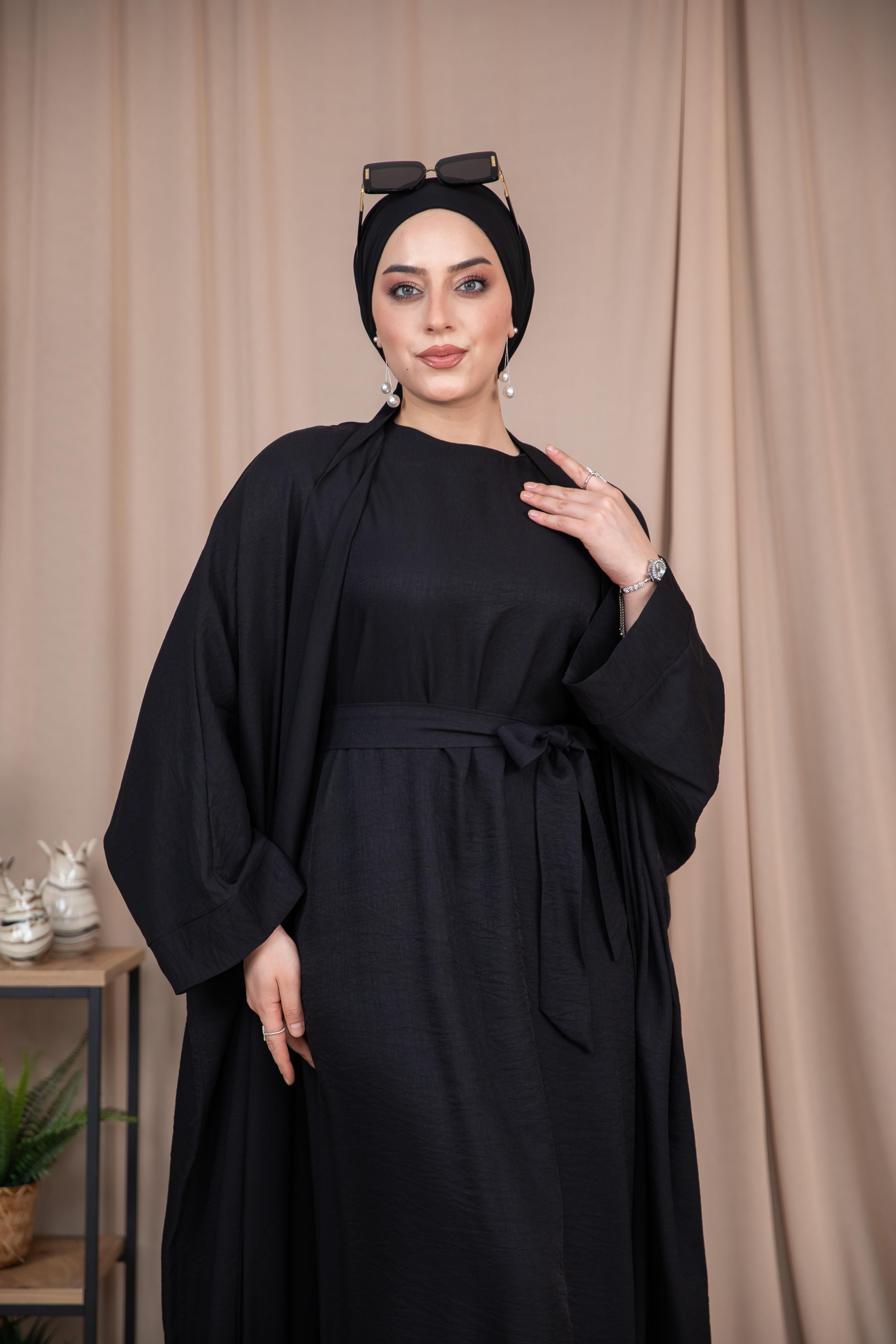 2'li Keten Takım Abaya - Siyah 
