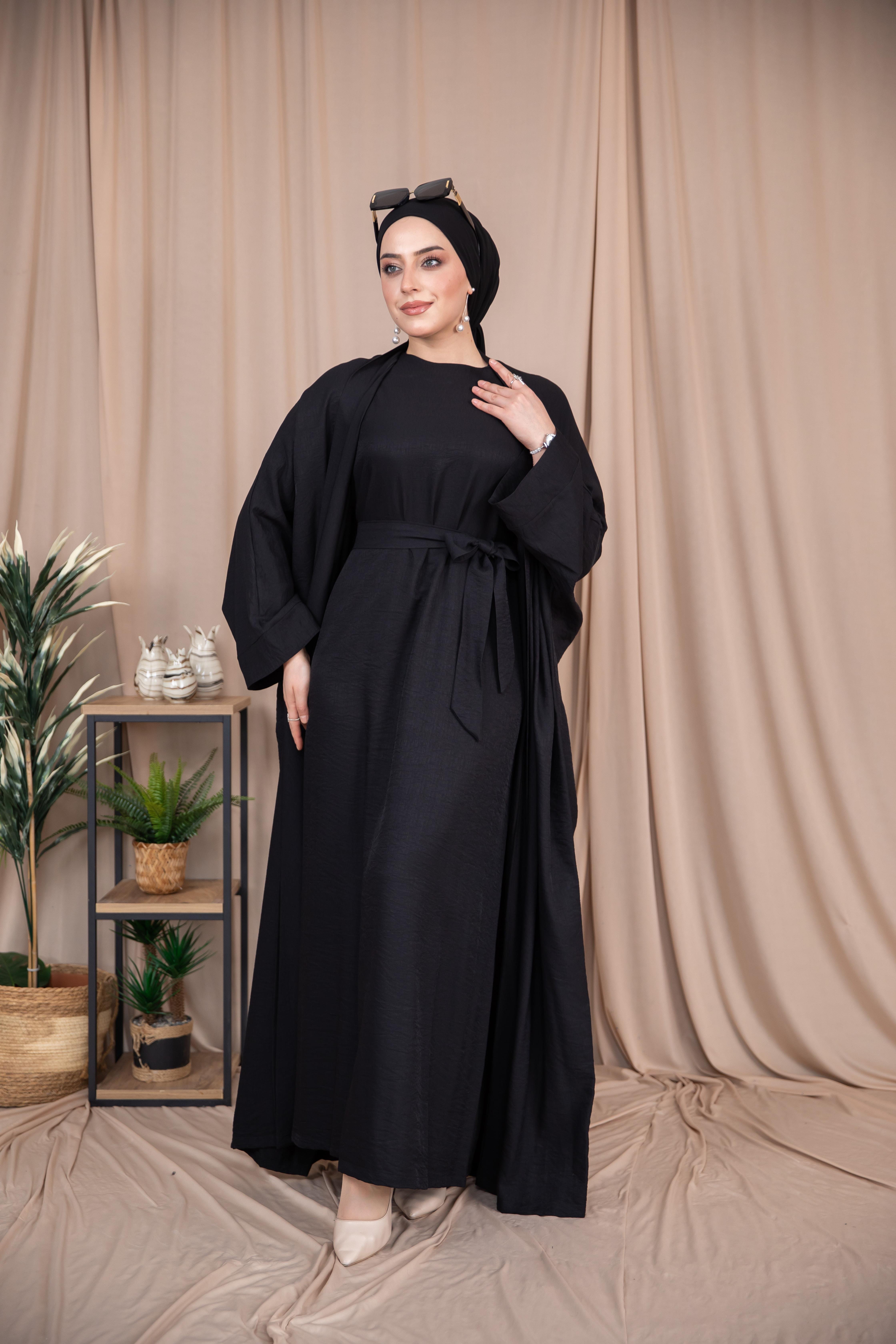 2'li Keten Takım Abaya - Siyah 