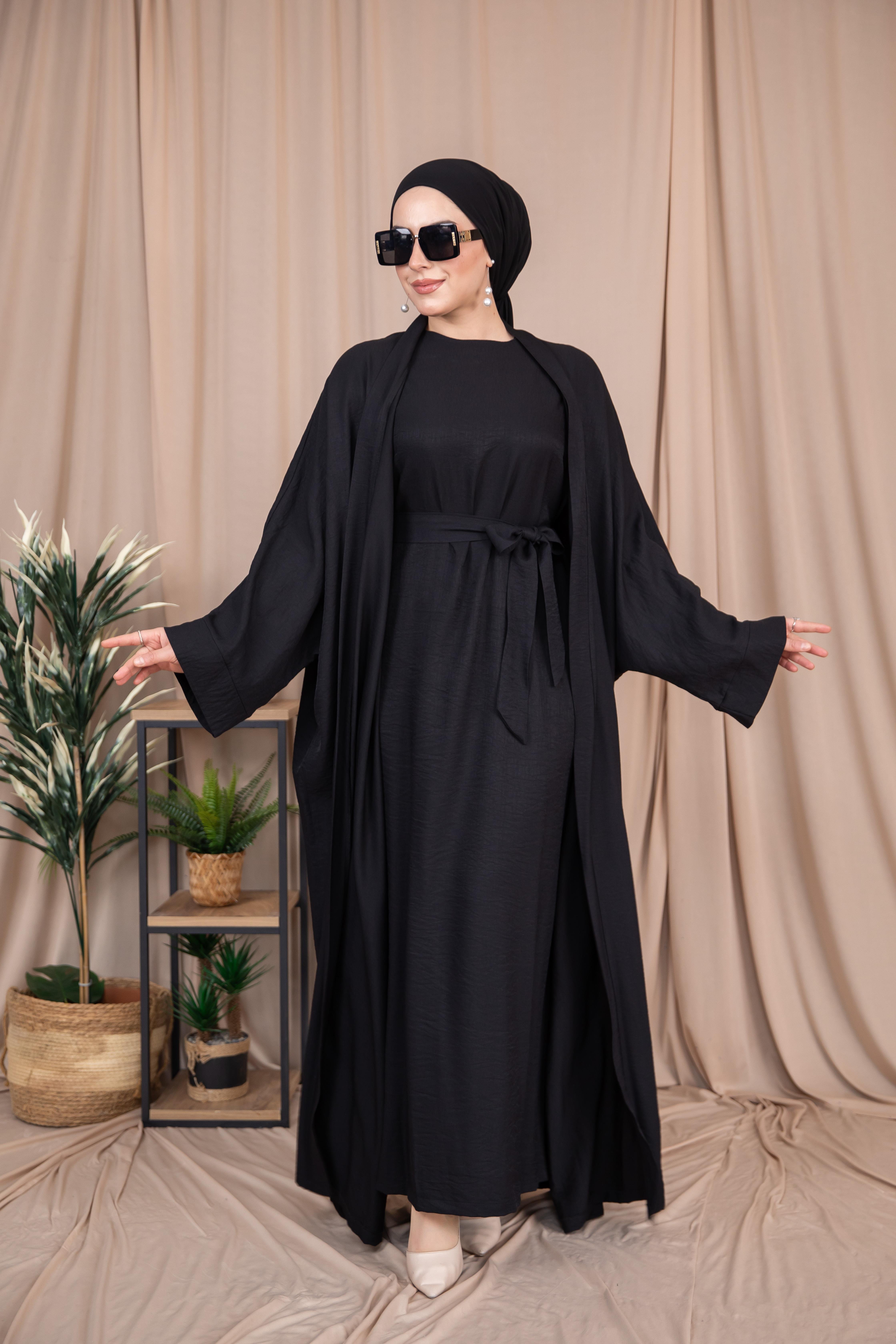 2'li Keten Takım Abaya - Siyah 