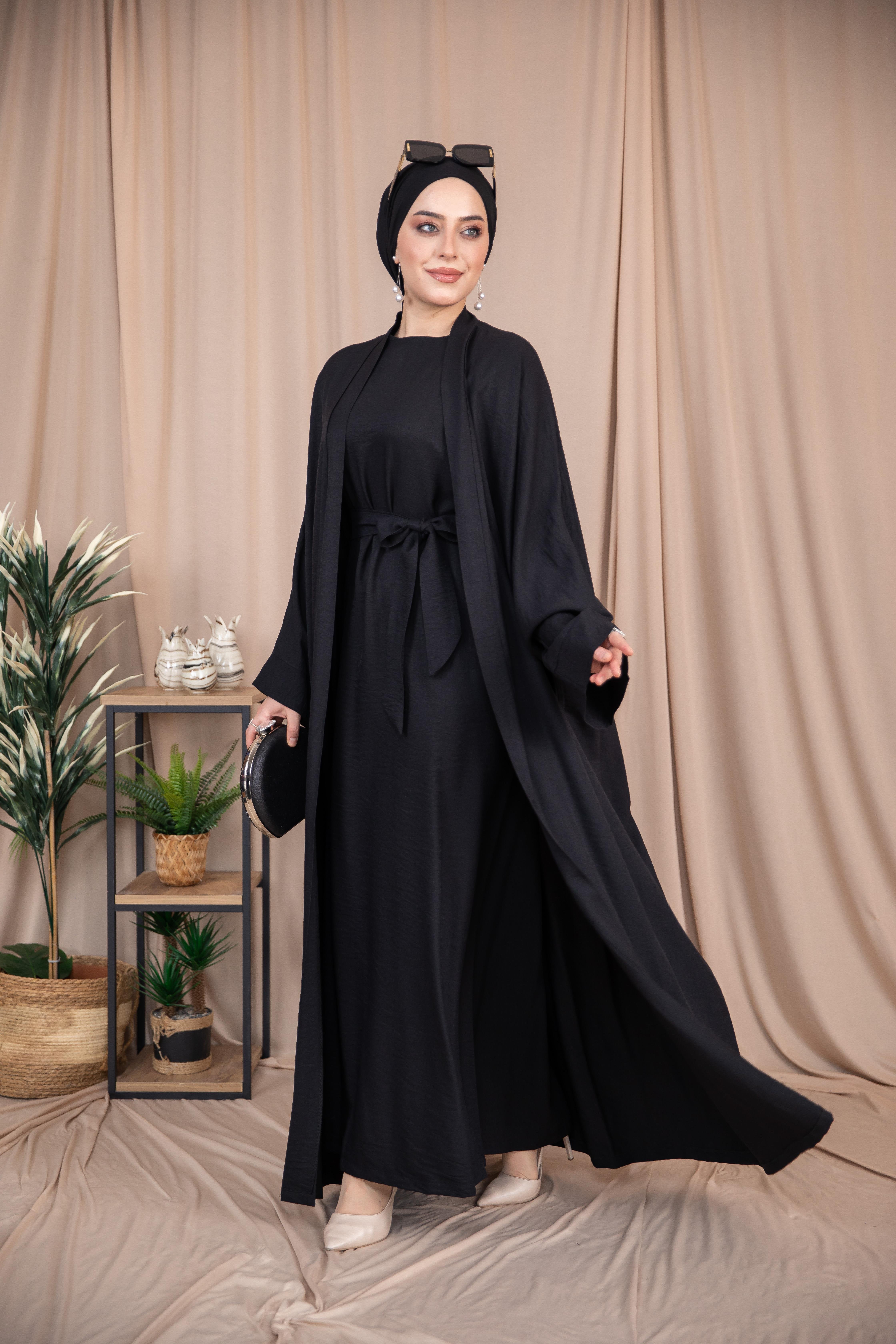 2'li Keten Takım Abaya - Siyah 