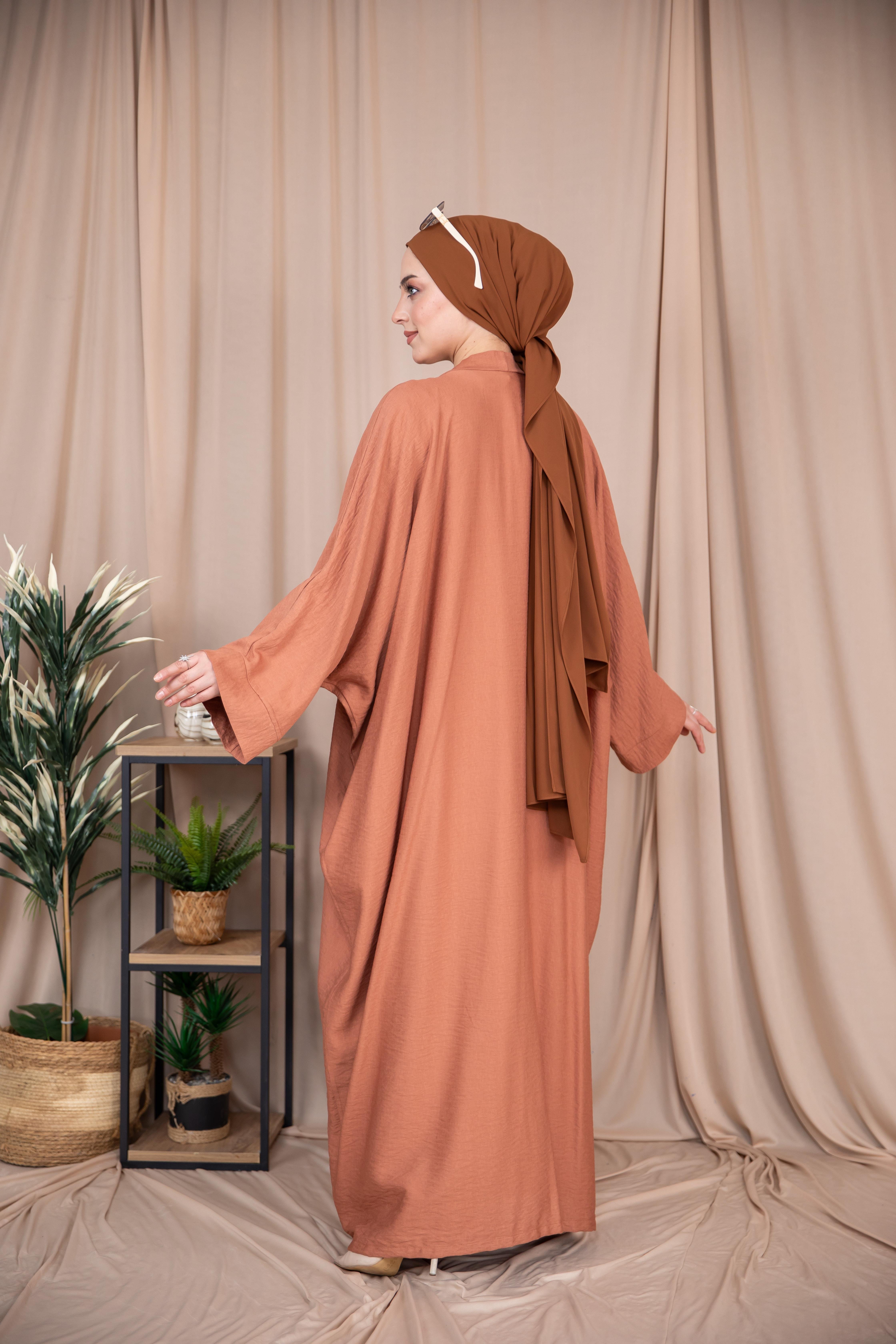 2'li Takım Keten Abaya - Taba