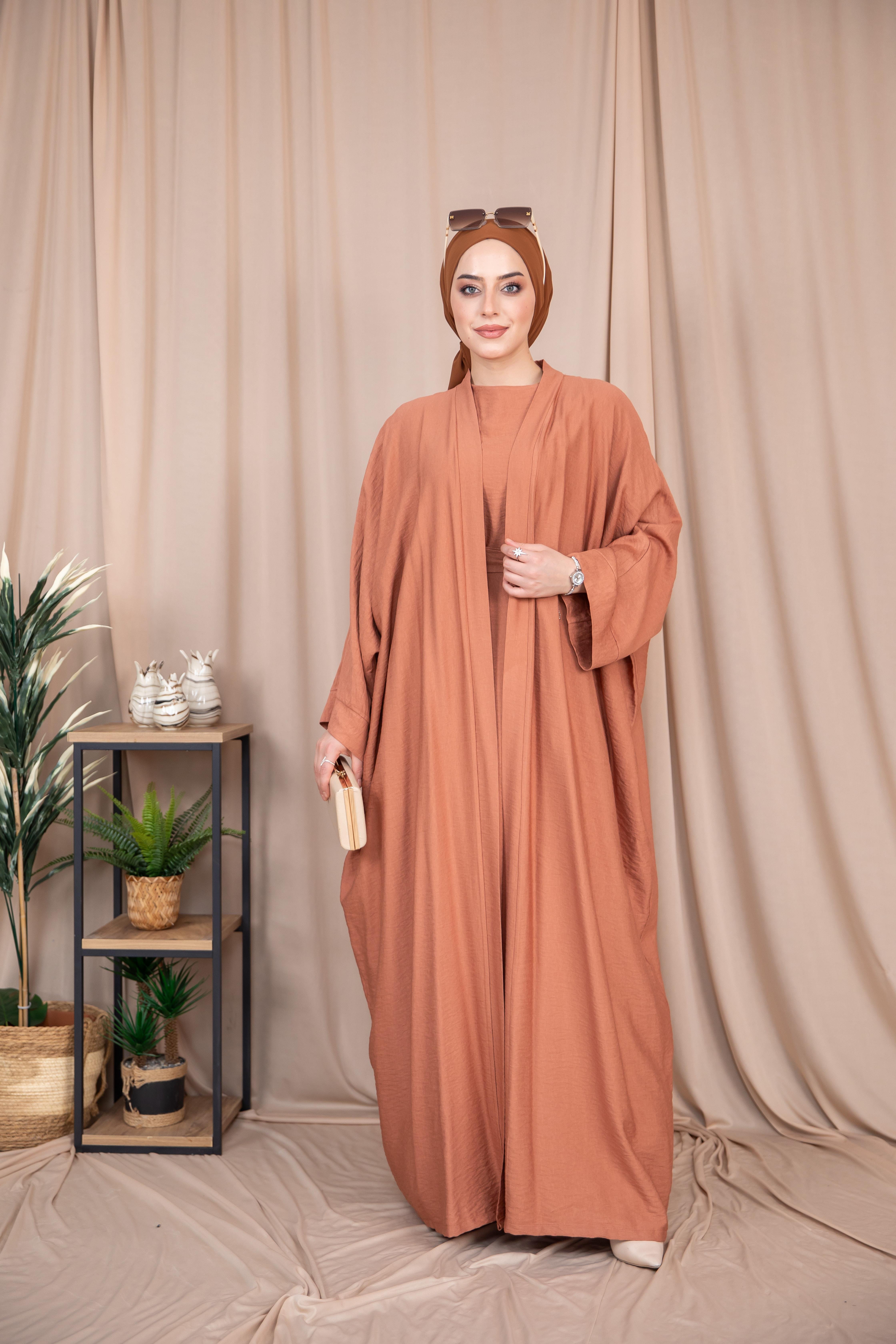 2'li Takım Keten Abaya - Taba