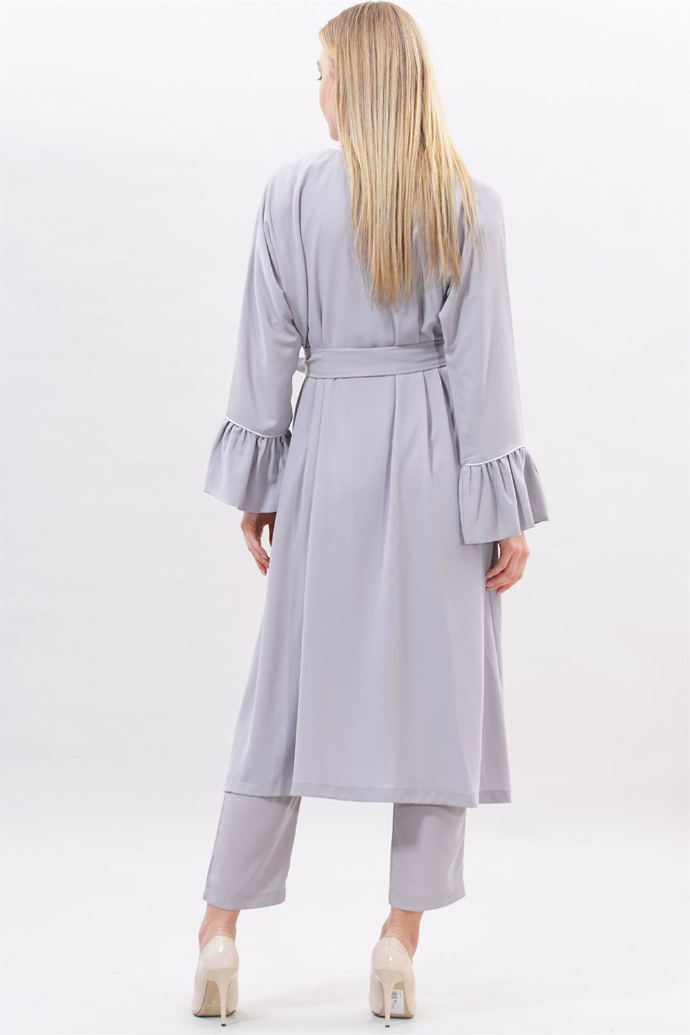 Biyeli Kimono - Açık Gri