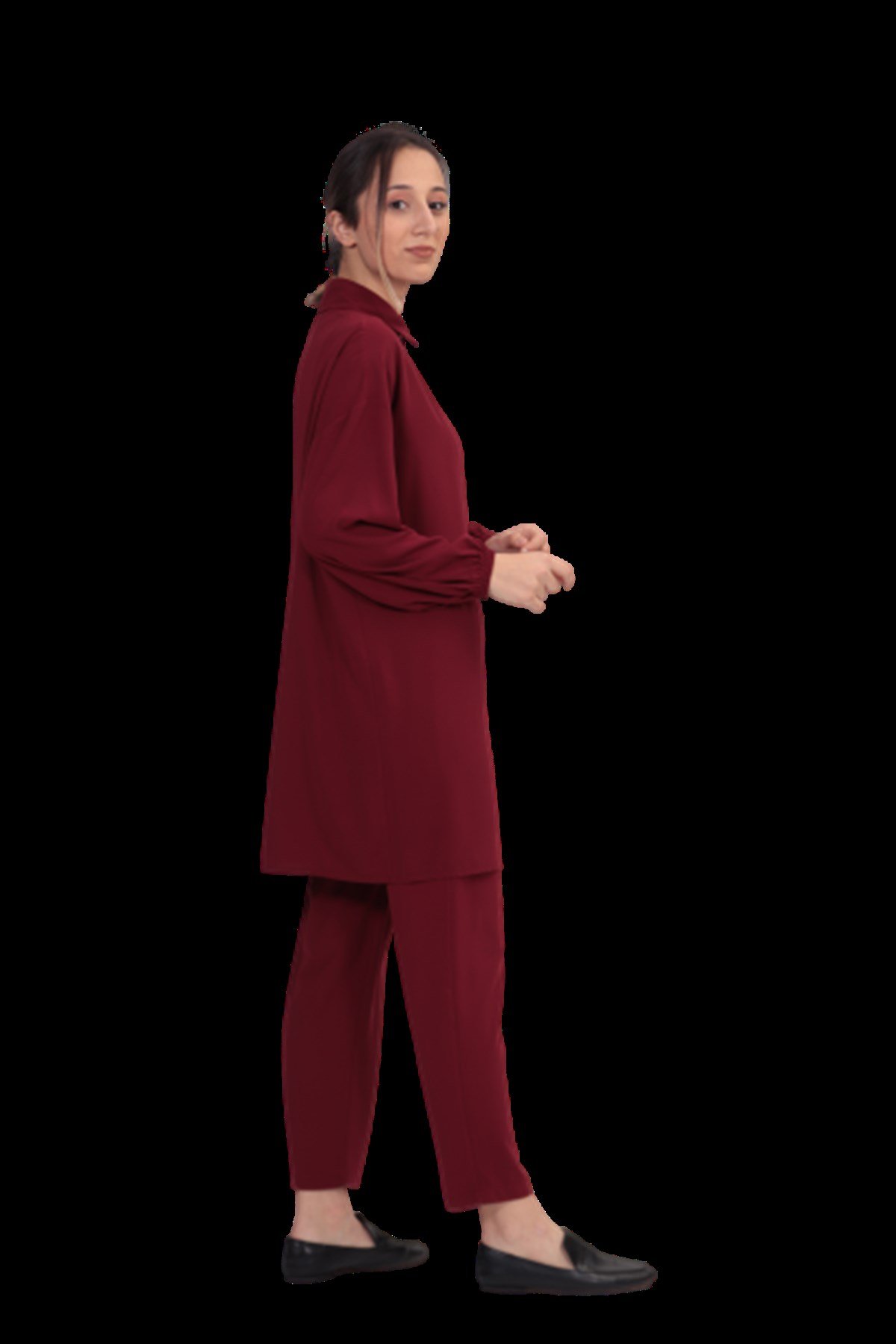 Çift Düğmeli Gömlek-Bordo