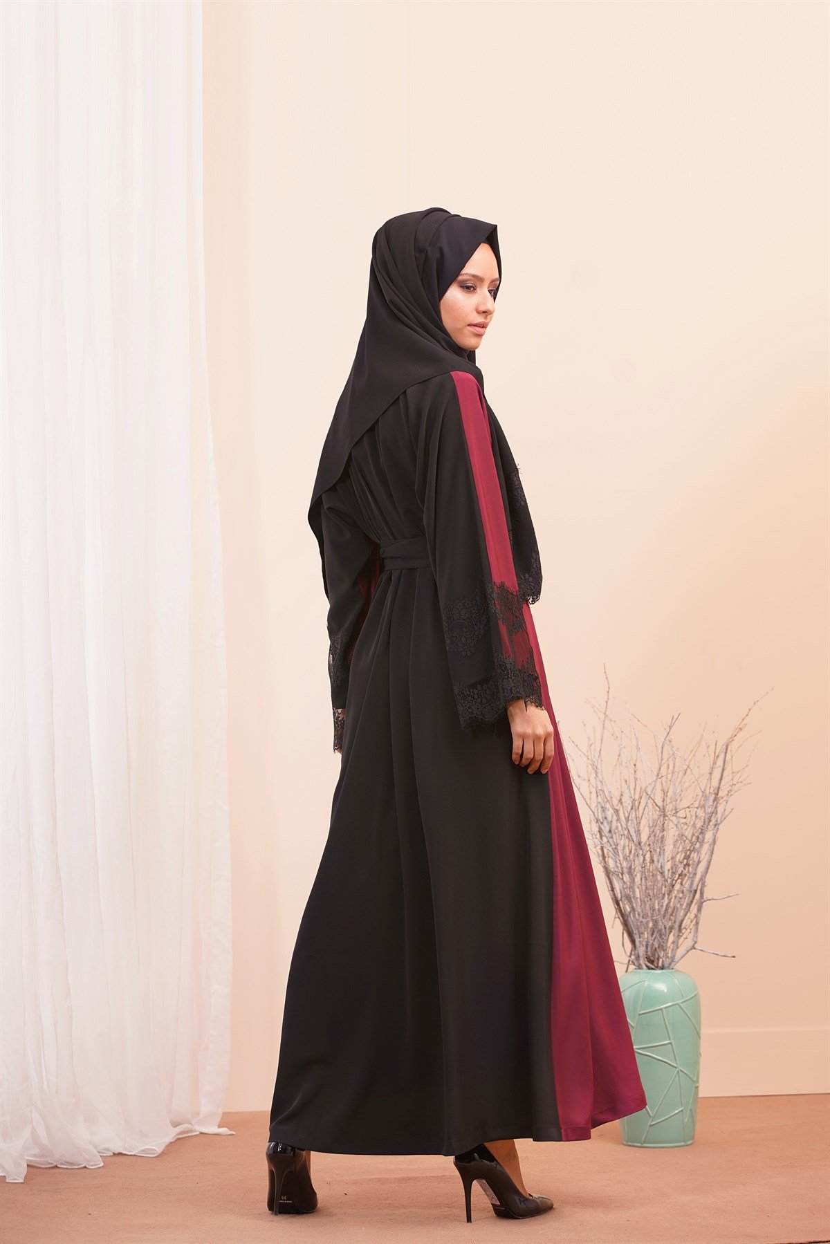 Çift Renkli Abaya - Bordo