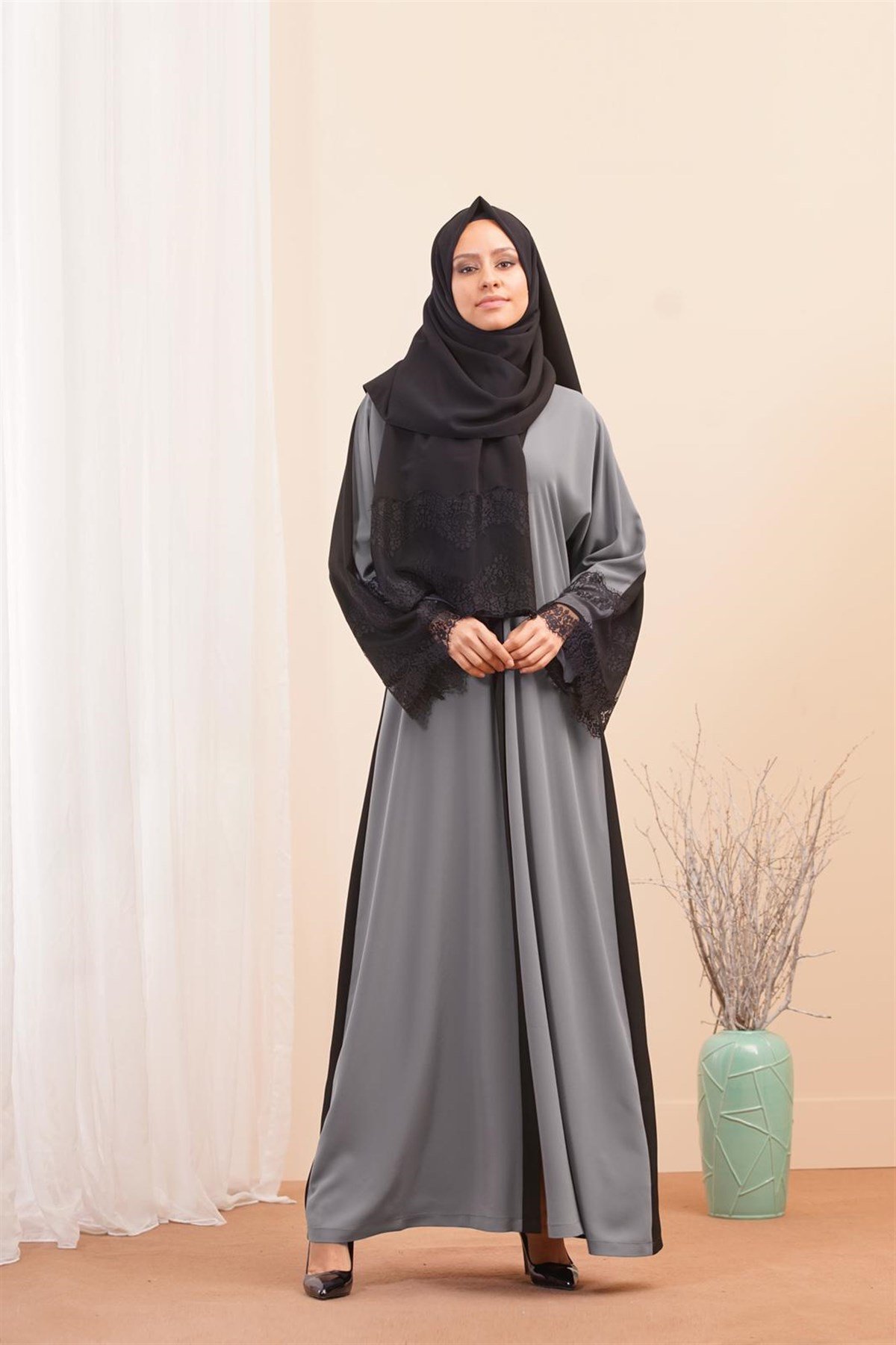 Çift Renkli Abaya - Füme