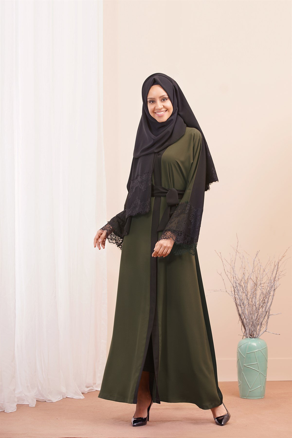 Çift Renkli Abaya - Haki