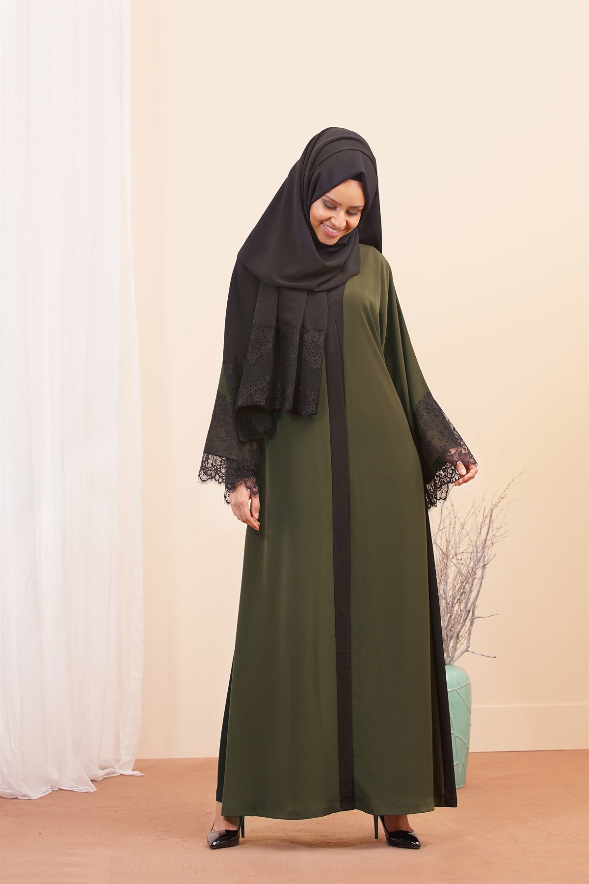 Çift Renkli Abaya - Haki