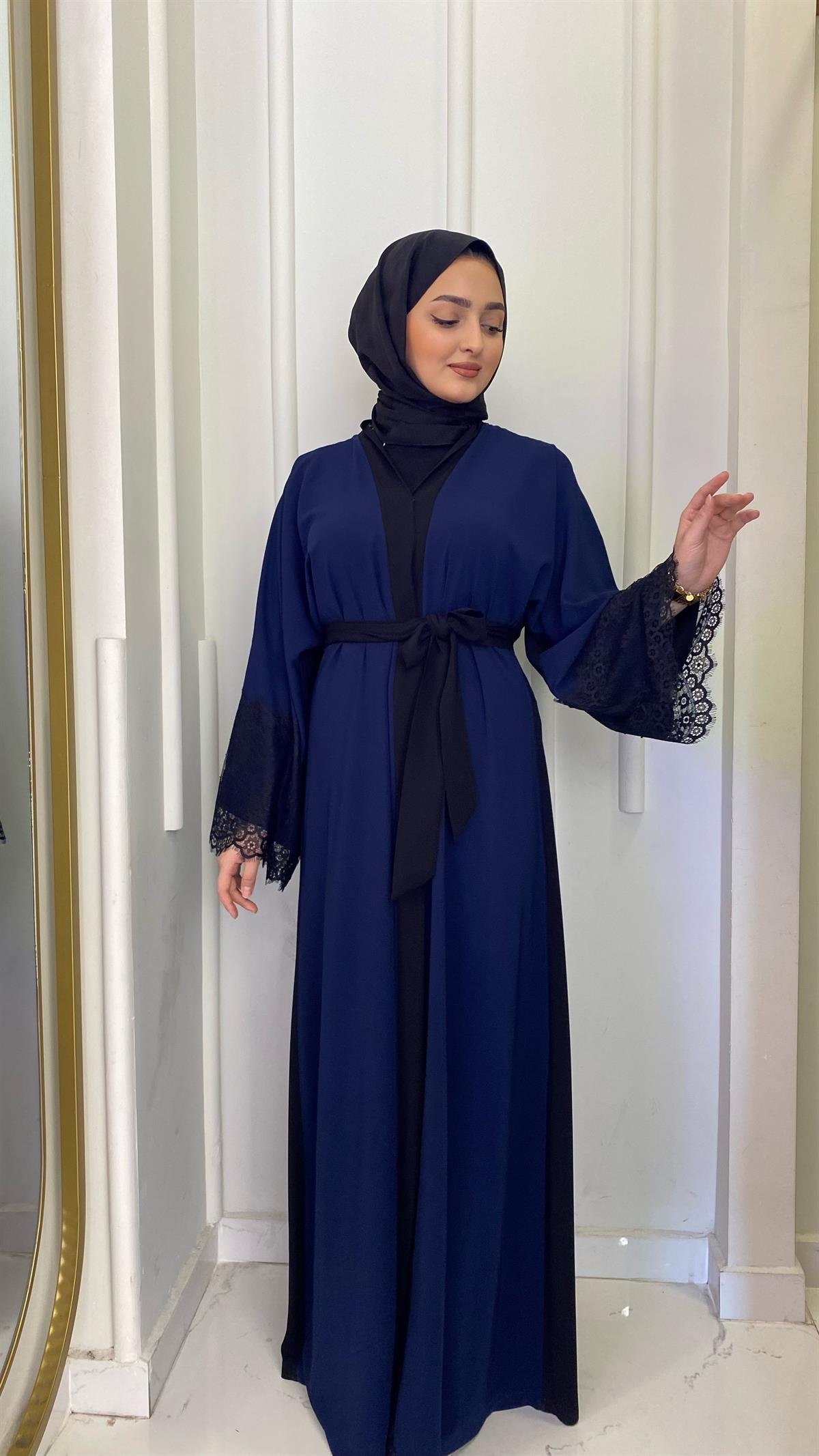 Çift Renkli Abaya - Lacivert