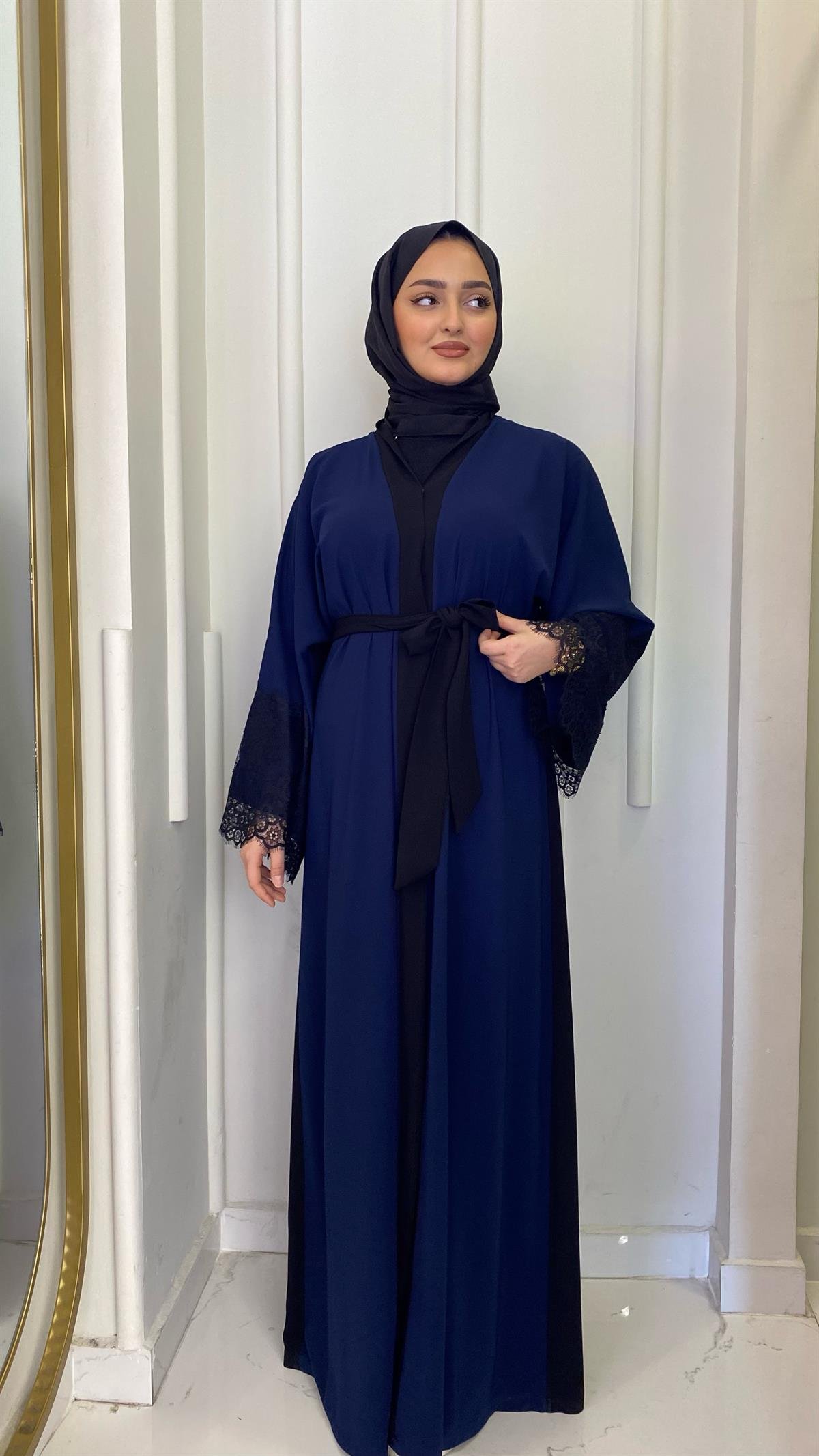 Çift Renkli Abaya - Lacivert
