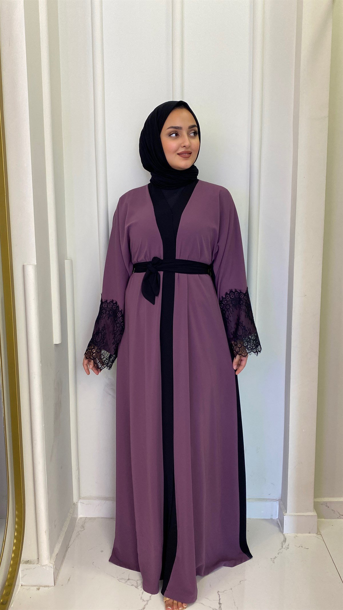 Çift Renkli Abaya - Mor