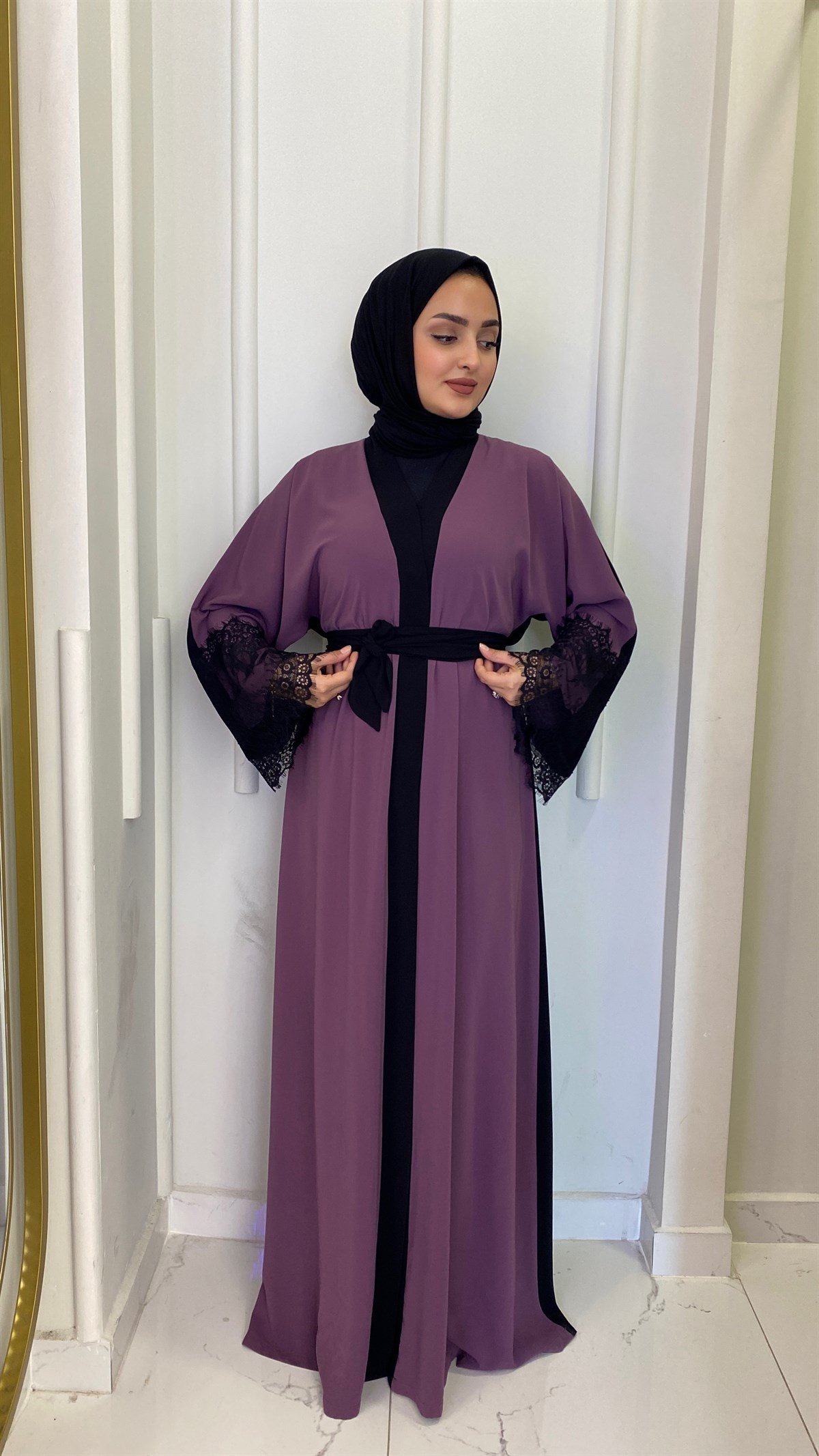 Çift Renkli Abaya - Mor