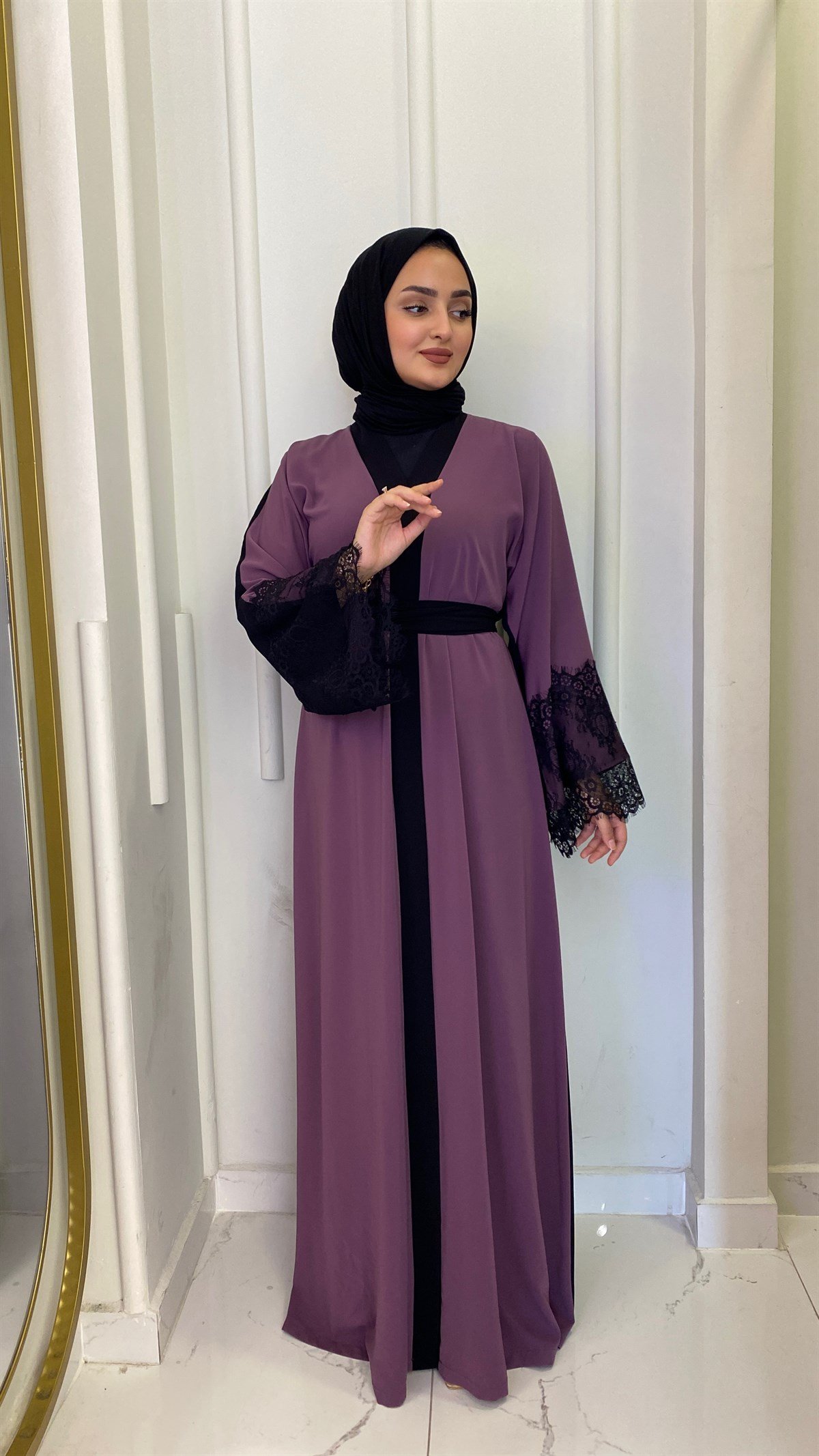 Çift Renkli Abaya - Mor