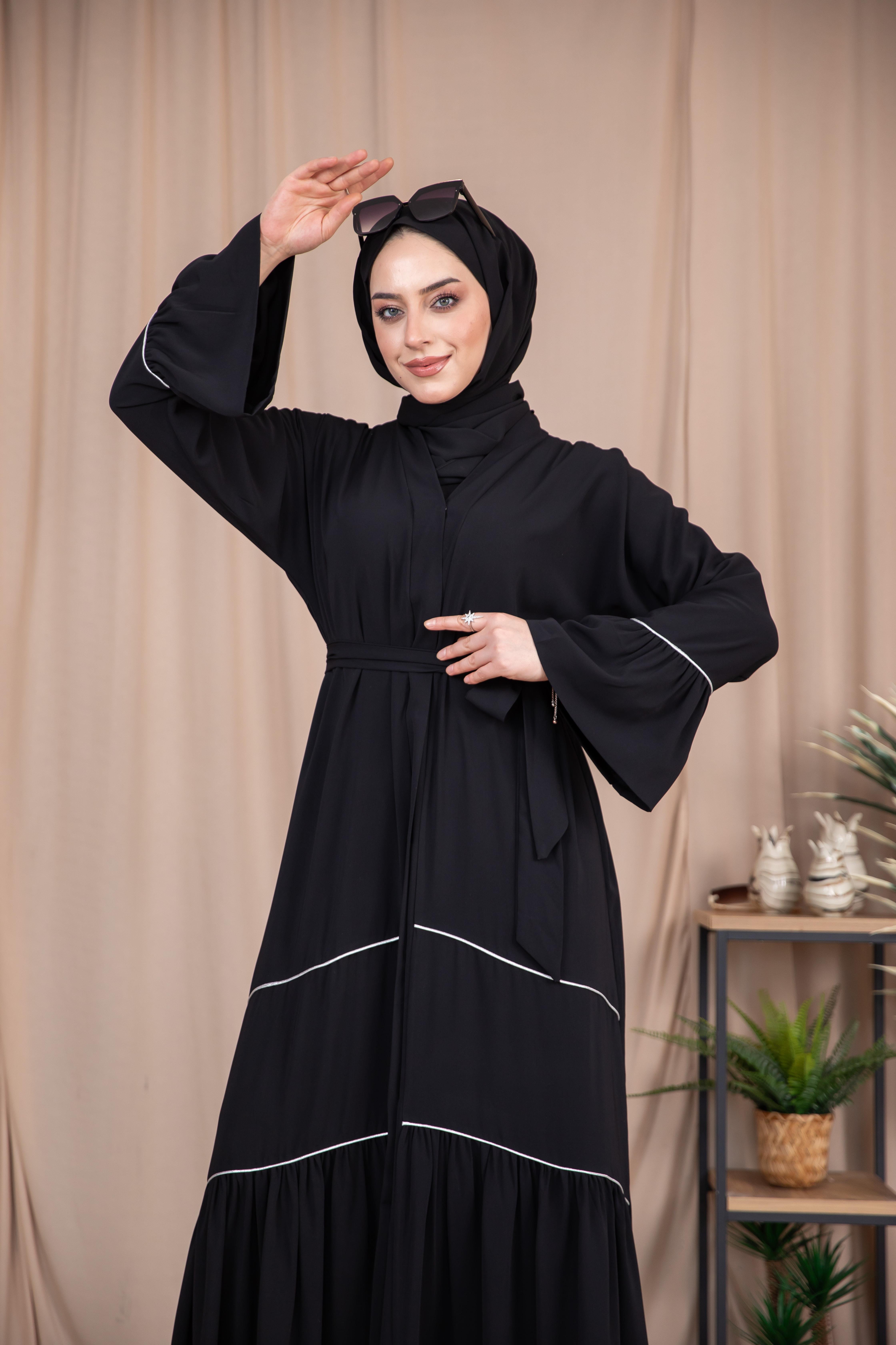 Dizde Biyeli Abaya - Siyah