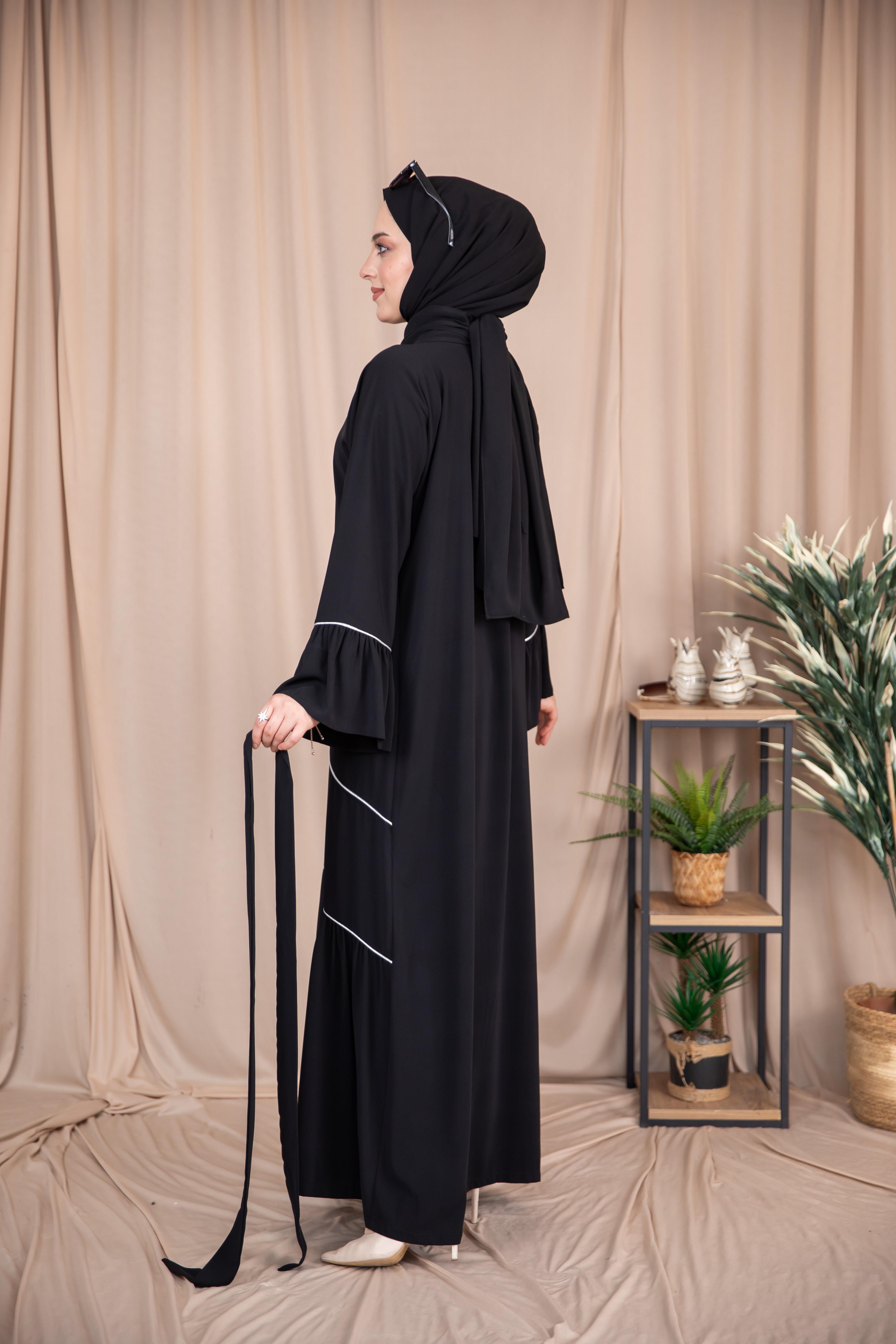 Dizde Biyeli Abaya - Siyah