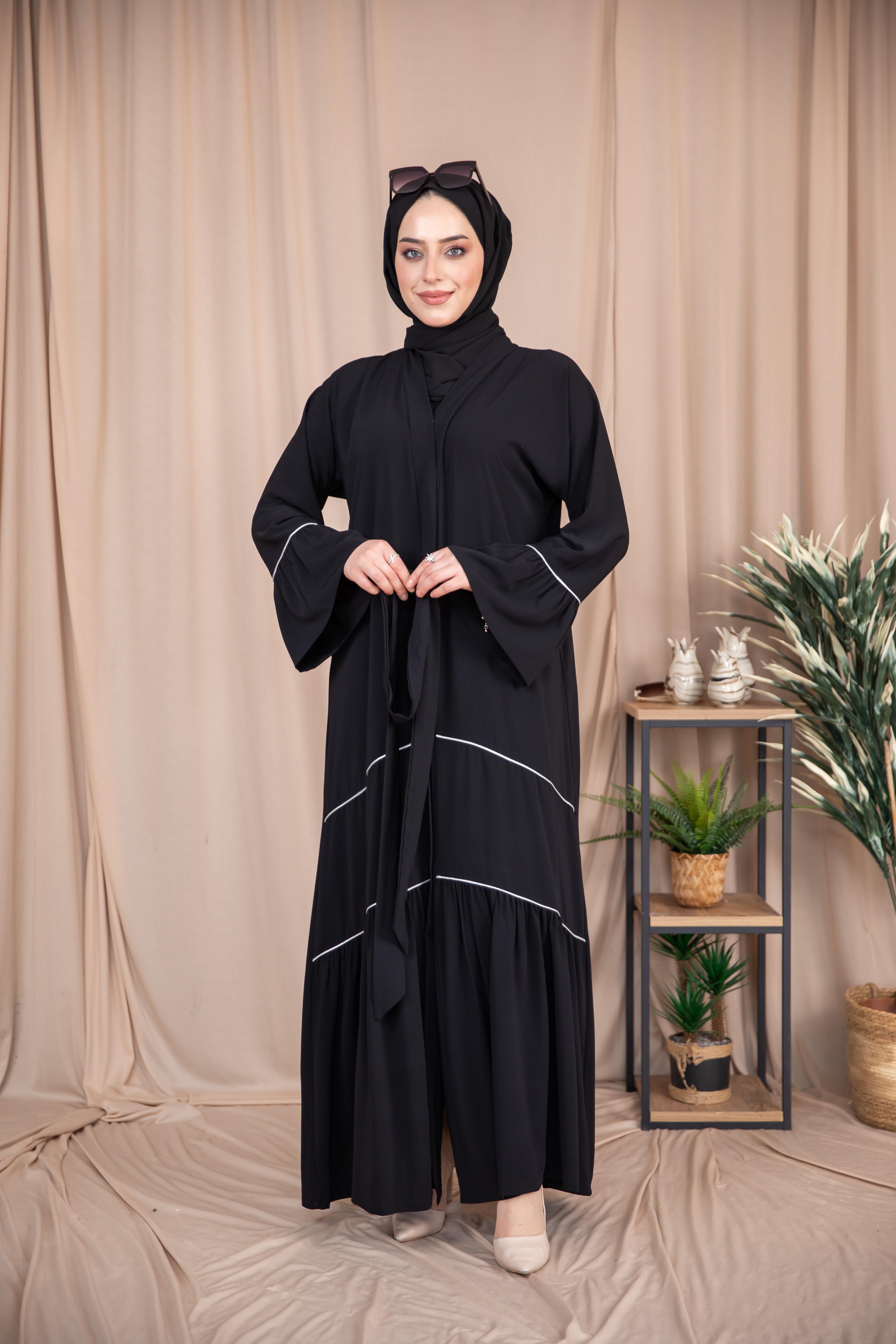 Dizde Biyeli Abaya - Siyah