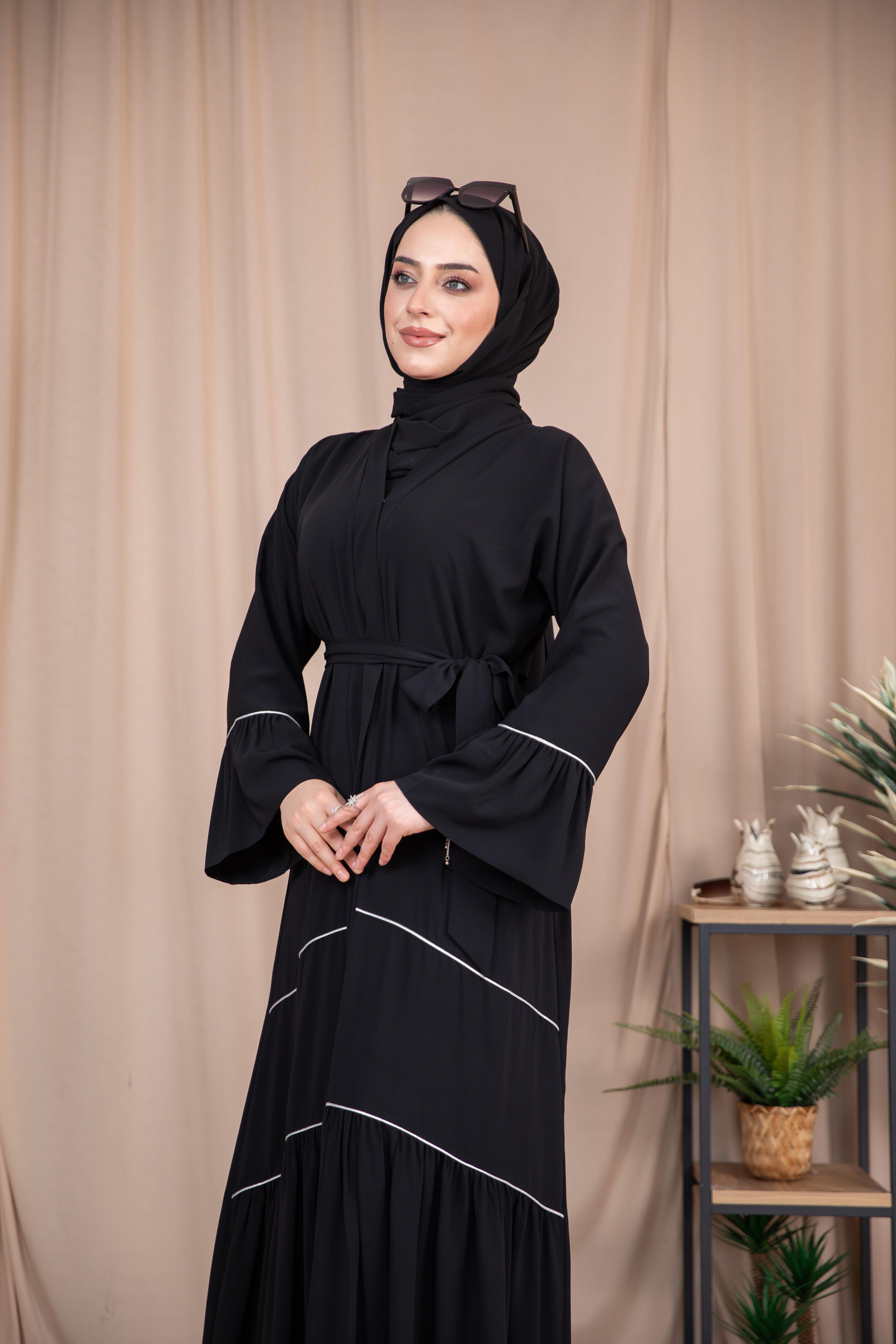 Dizde Biyeli Abaya - Siyah