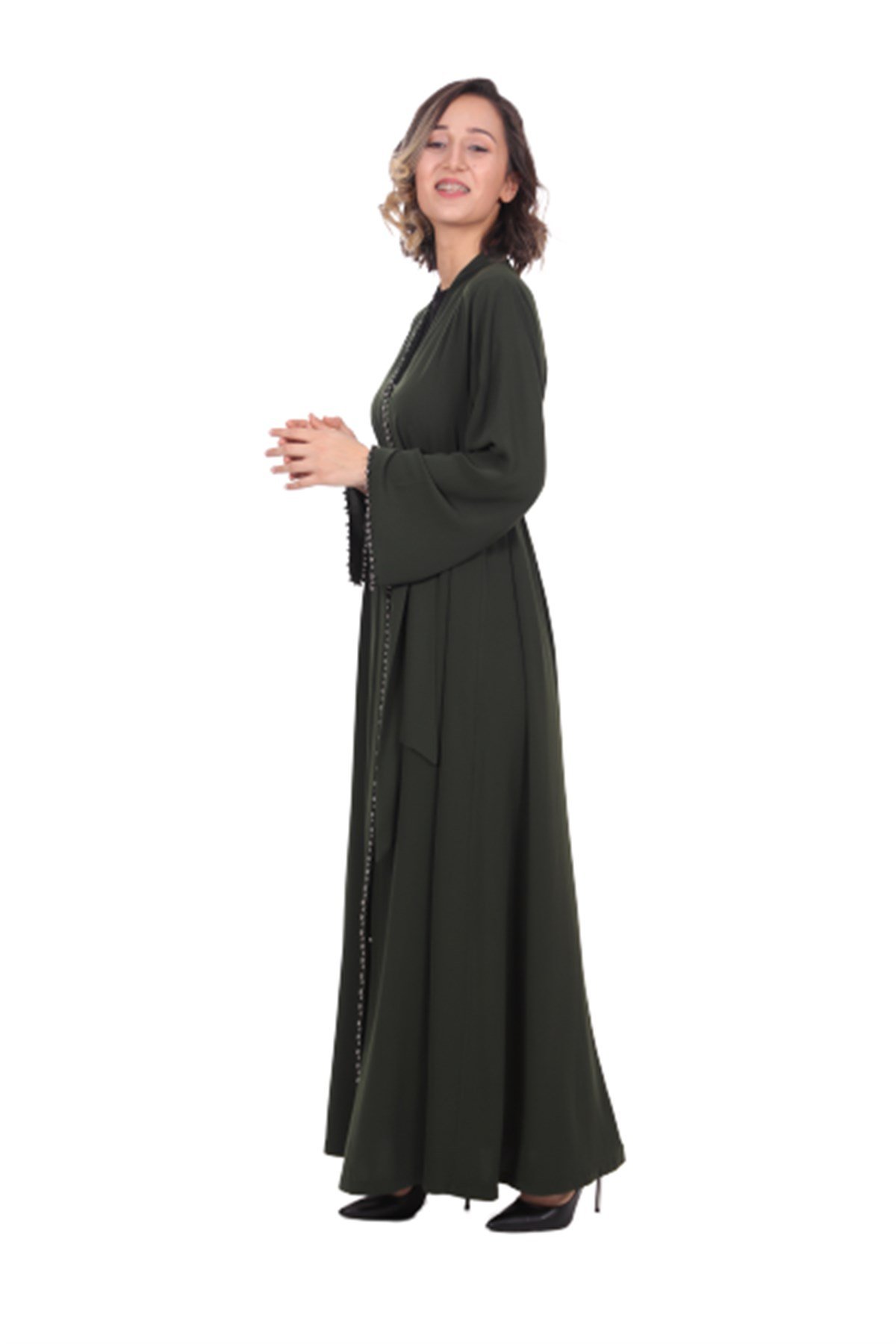 İnci Şeritli Abaya - Haki