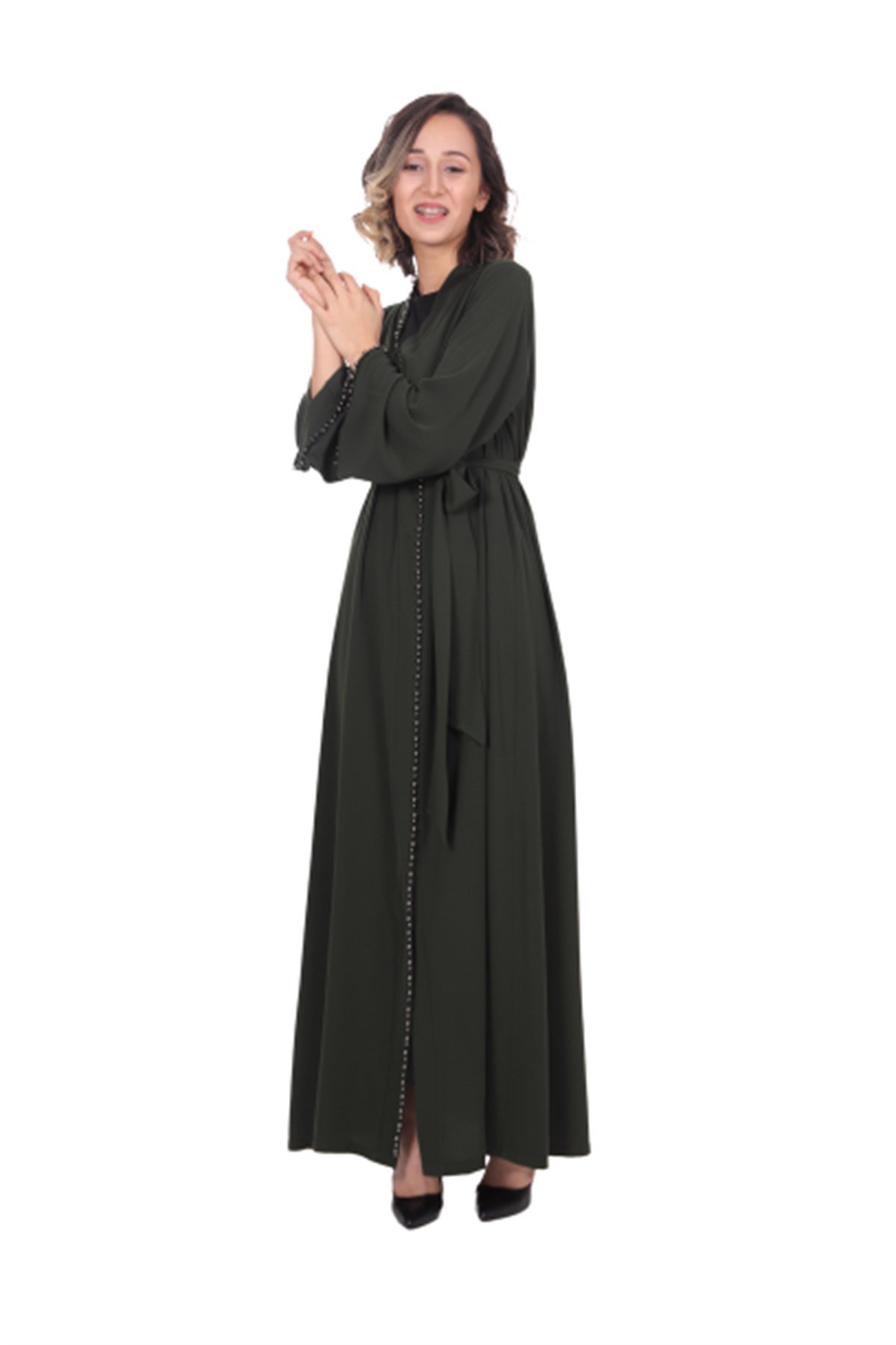 İnci Şeritli Abaya - Haki