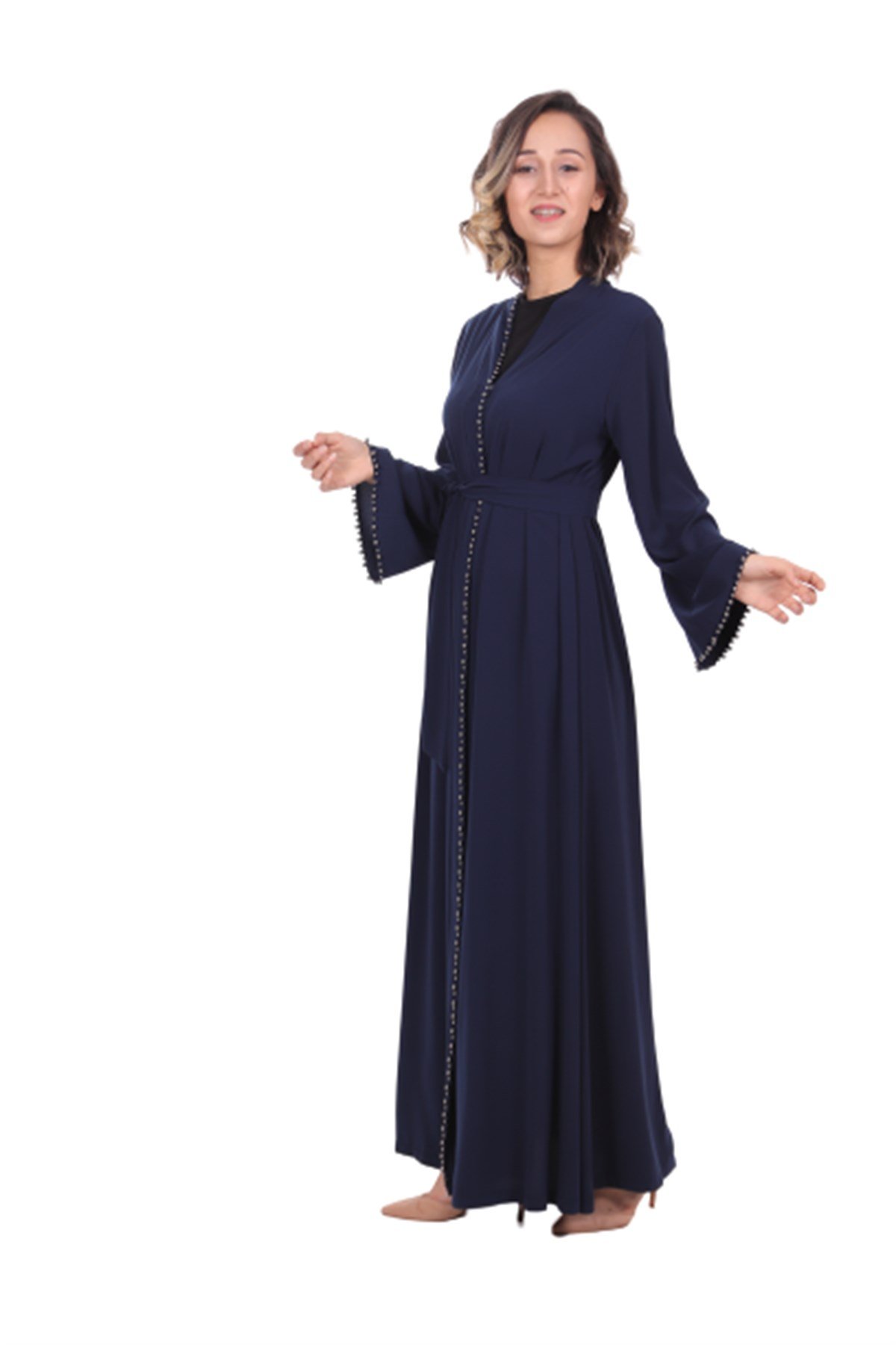 İnci Şeritli Abaya - Lacivert