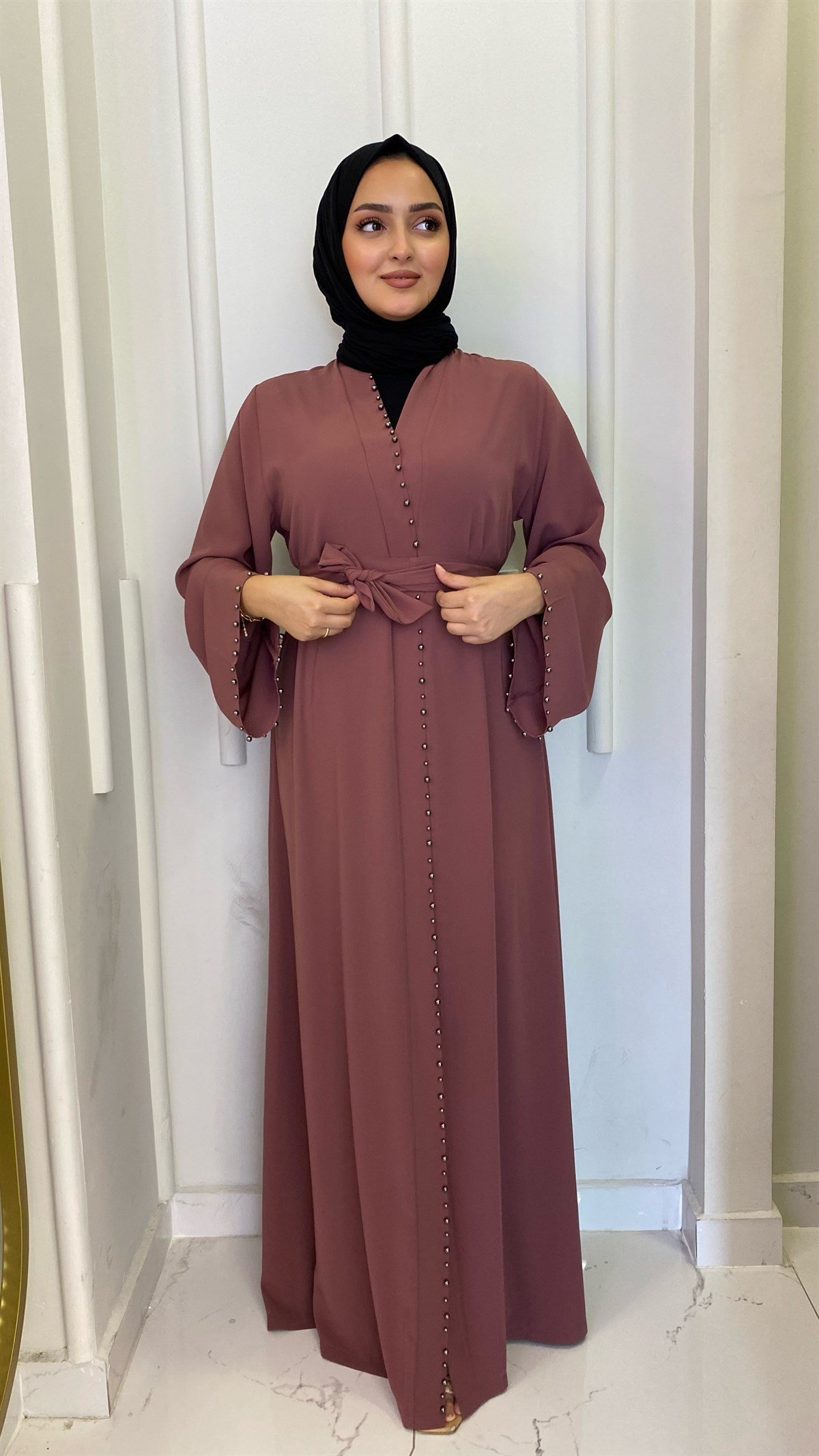 İnci Şeritli Abaya-