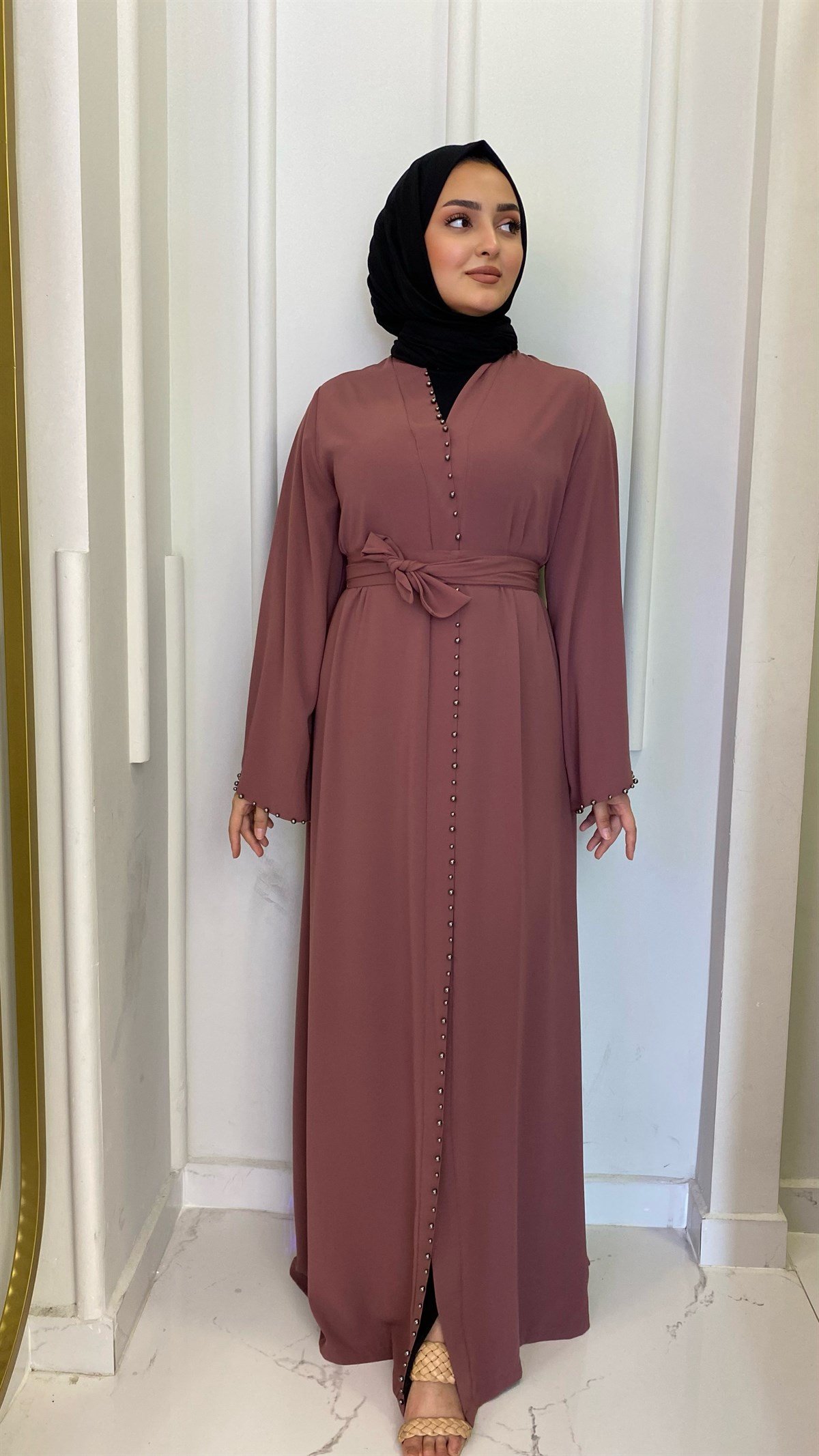 İnci Şeritli Abaya-