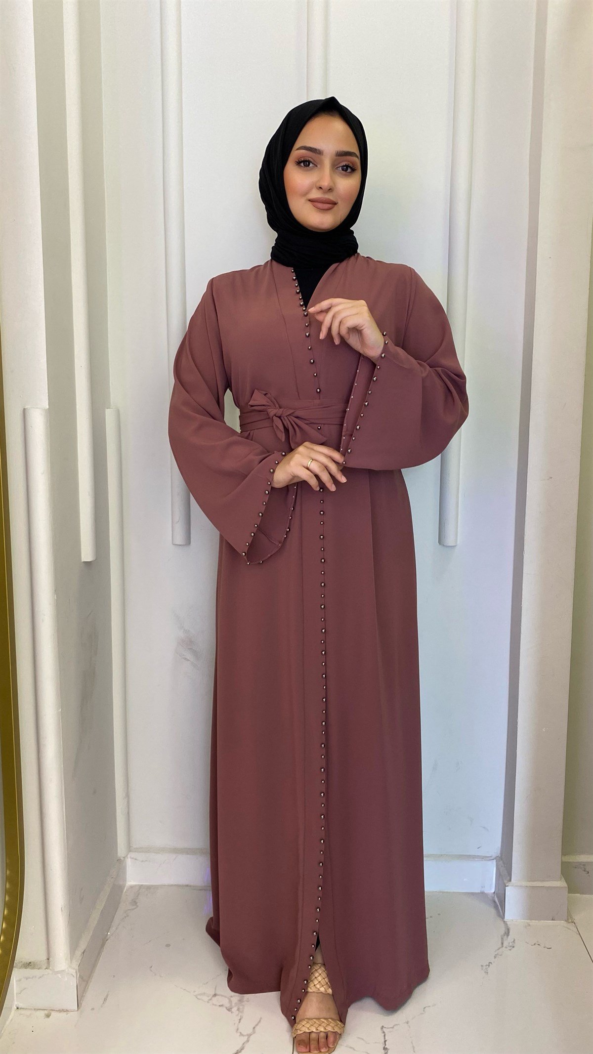 İnci Şeritli Abaya-