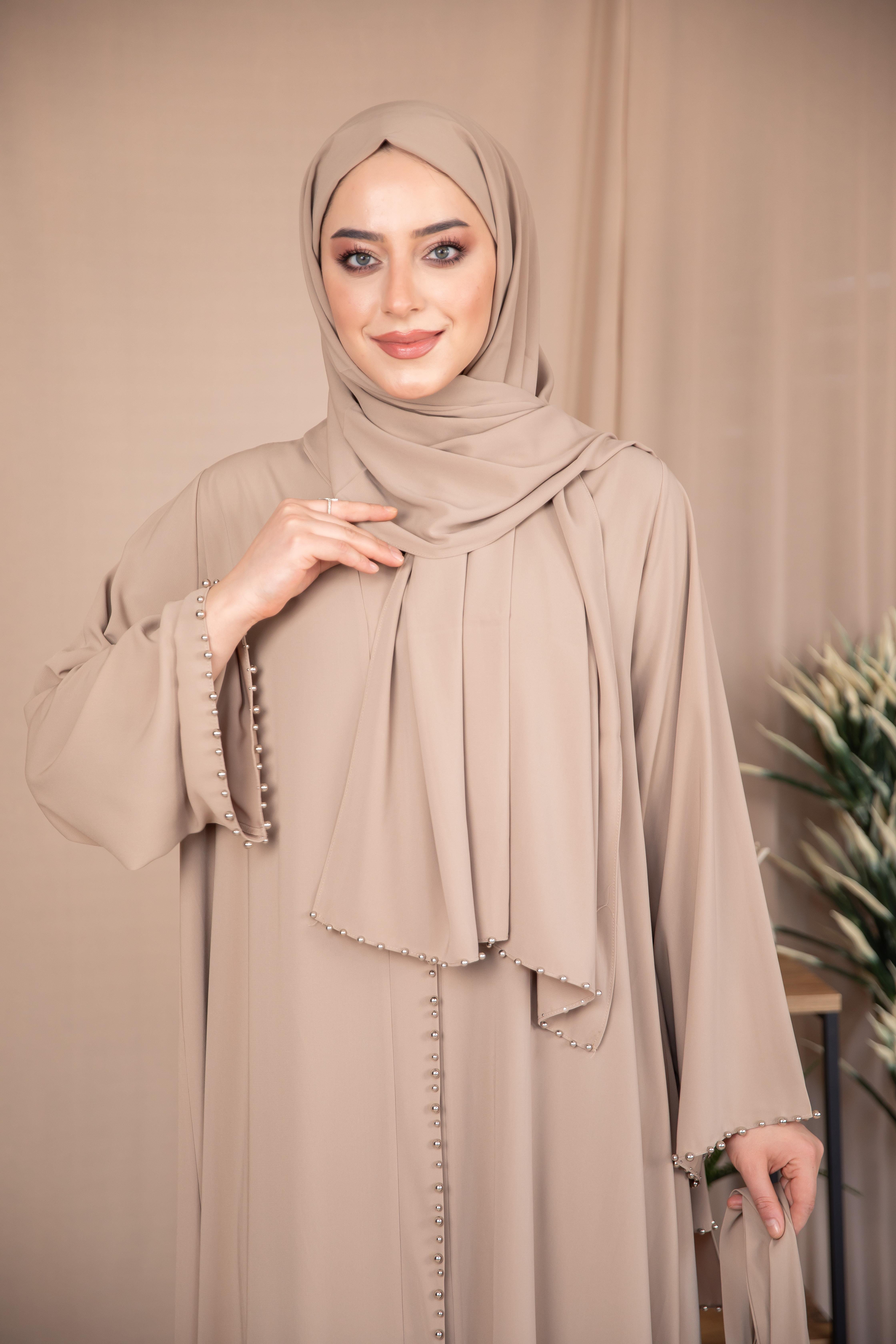 İnci Şeritli Abaya- Bej