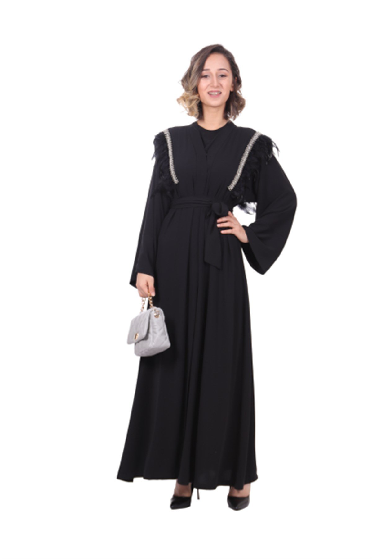 Omuz Tüylü Abaya - Siyah