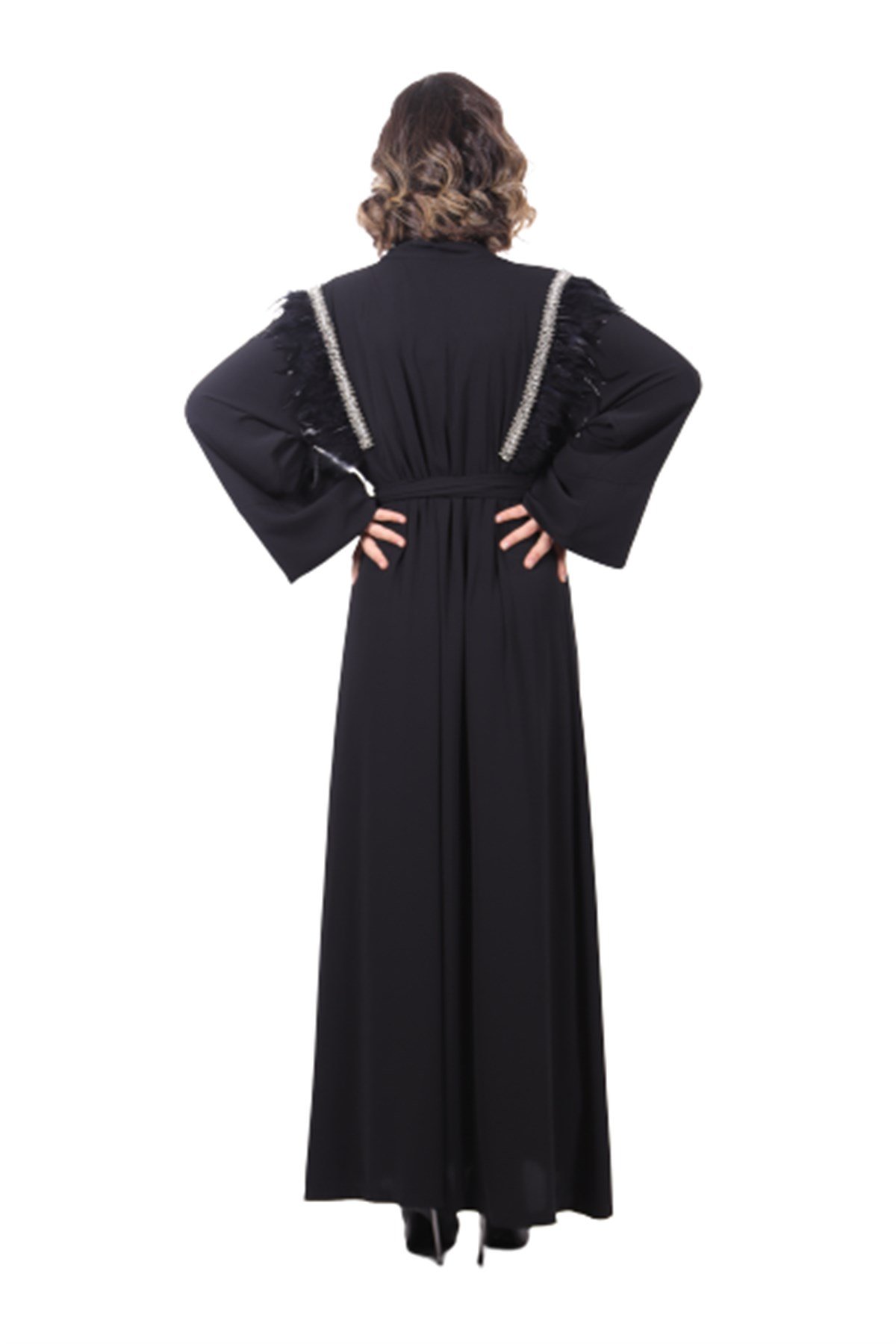 Omuz Tüylü Abaya - Siyah