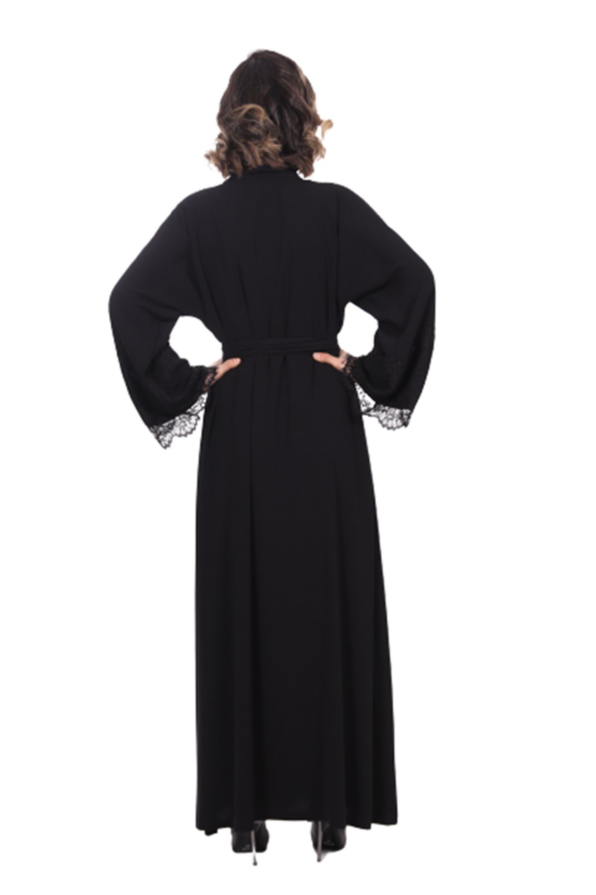 Şerit Taşlı Abaya - Siyah